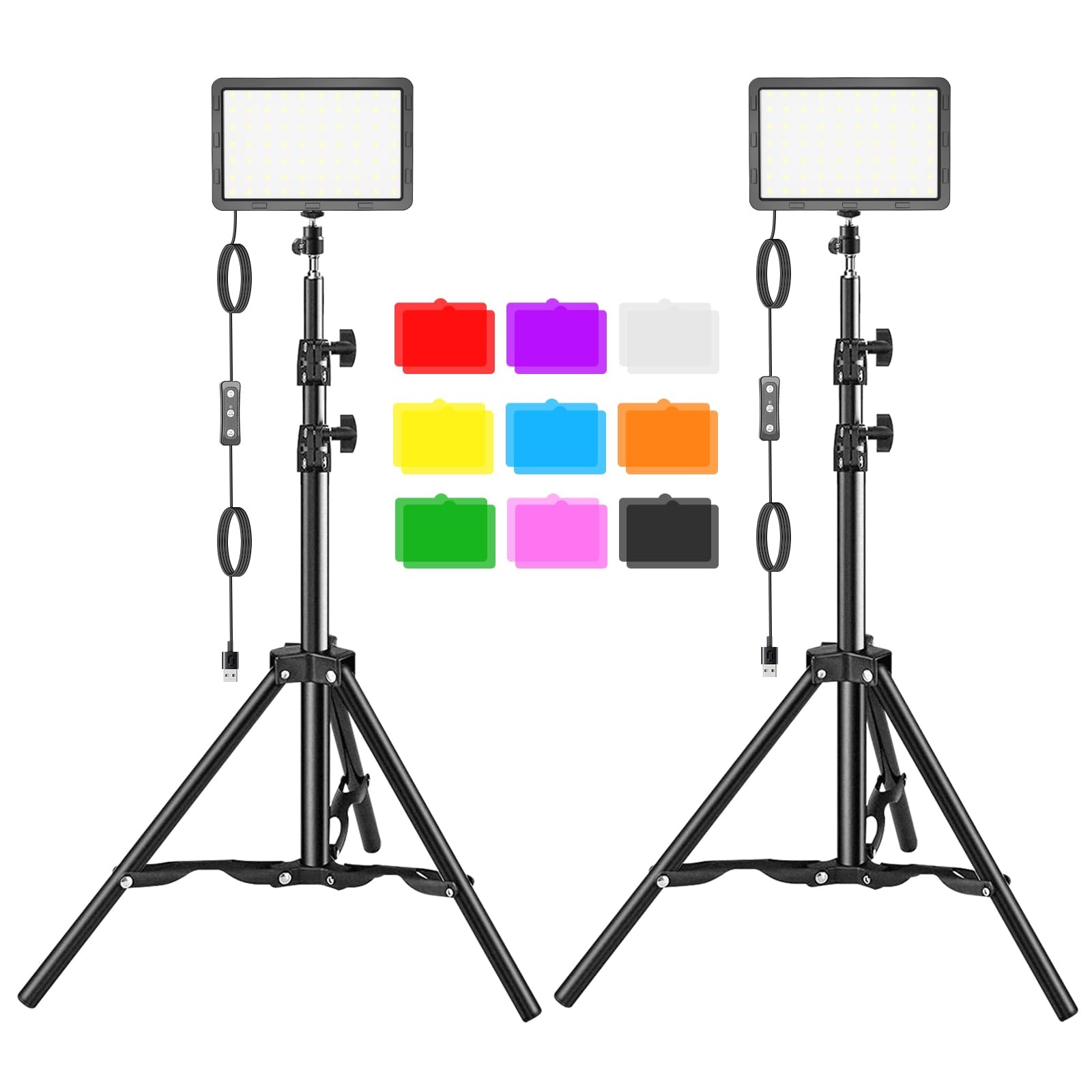 LED Video Light Kit 2Pcs, Hagibis Studio Lights 18 Color Filters for Photography Lighting with Adjustable Tripod Stand Streaming Lights for Photo Camera Recording Computer Zoom Stream TikTok YouTube: LED Video Light Kit 2Pcs, Hagibis Studio Lights 18 Color Filters for Photography Lighting with Adjustable Tripod Stand Streaming Lights for Photo Camera Recording Computer Zoom Stream TikTok YouTube