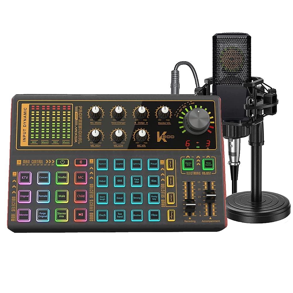 Podcast Equipment Bundle, BM-800 Recording Studio Package with Voice Changer, Live Sound Card - Audio Interface for Laptop Computer Vlog Living Broadcast Live Streaming YouTube TikTok (): AM100-K300