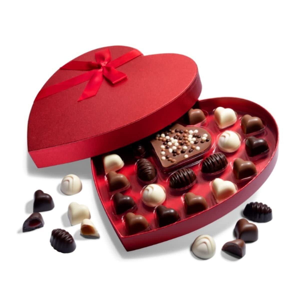 Valentines Chocolate Candy, Valentines Day Assorted Gourmet Belgian Heart Chocolate Truffles, Gifts for Him and Her in Elegant Red Heart Gift Box. Milk, Dark, Strawberry, 6 Flavors with 24 Treats: Chocolate 24 Count (Pack of 1)