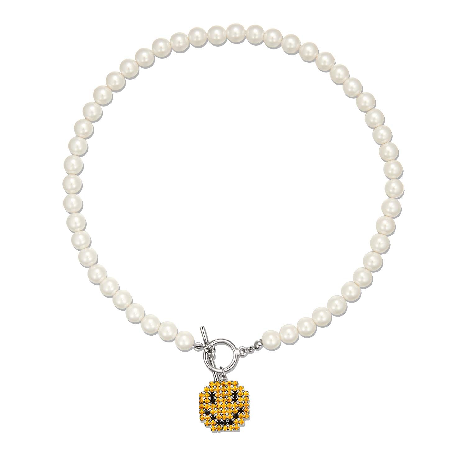 LecAit Pearl Necklaces for women Smiley Face Pearl Necklaces Face Pendant Necklace for Women Y2k Fashion Cute Smiley Toggle Pearls Necklace: LecAit Pearl Necklaces for women Smiley Face Pearl Necklaces Face Pendant Necklace for Women Y2k Fashion Cute Smiley Toggle Pearls Necklace