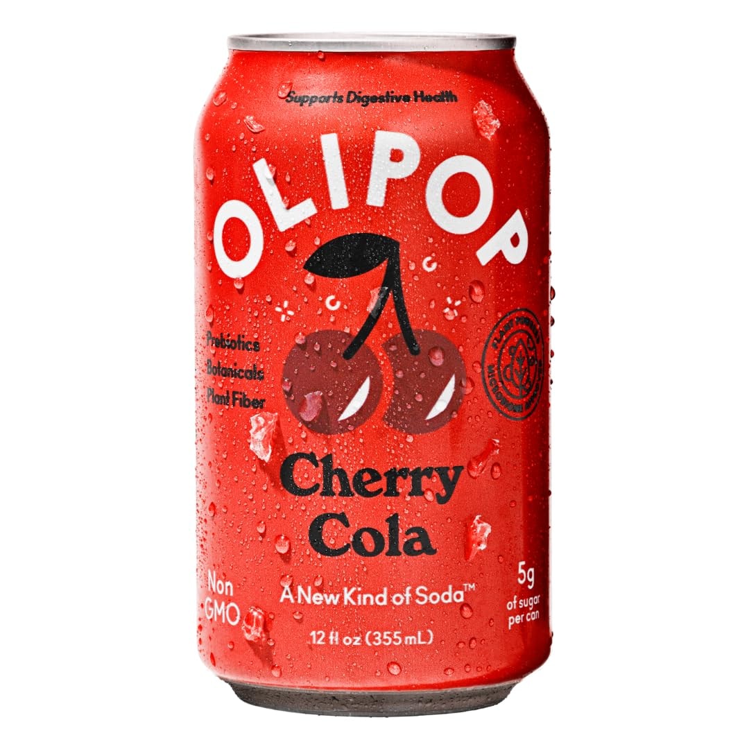 OLIPOP Prebiotic Soda Pop, Cherry Cola, A New Kind of Soda Packed with Prebiotics, Fiber, and Botanicals, Gluten Free, Vegan, GMO Free, 12oz (12-Cans) - Image 8