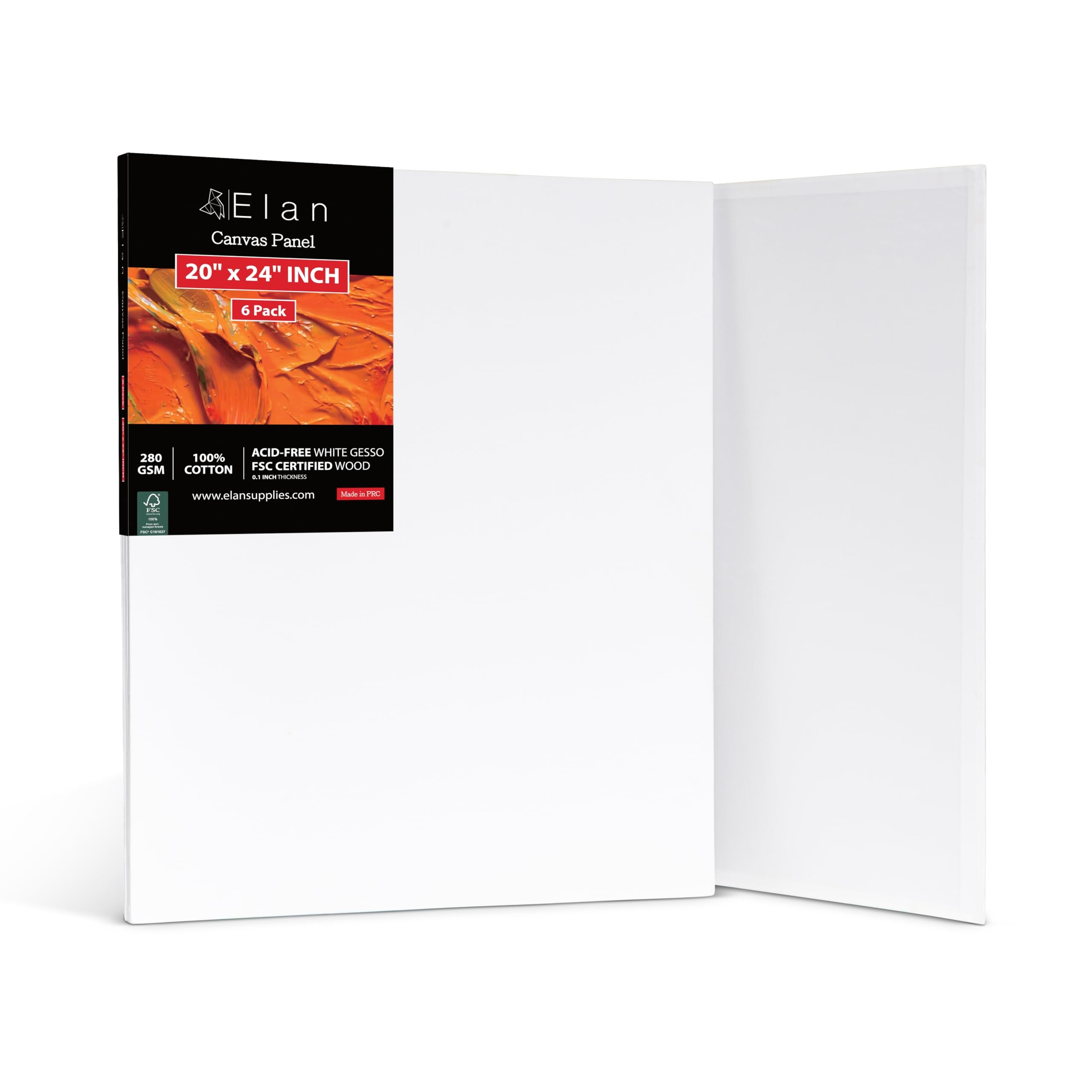 Elan Cotton Canvas Panels 6x8, 12-Pack Canvas Boards for Painting, Painting Canvas, Canvases for Painting, Art Board Bulk, Art Canvas Board, Blank Canvas Panel, Plain Canvas Board, Art Canvas Panels: 20"x24"