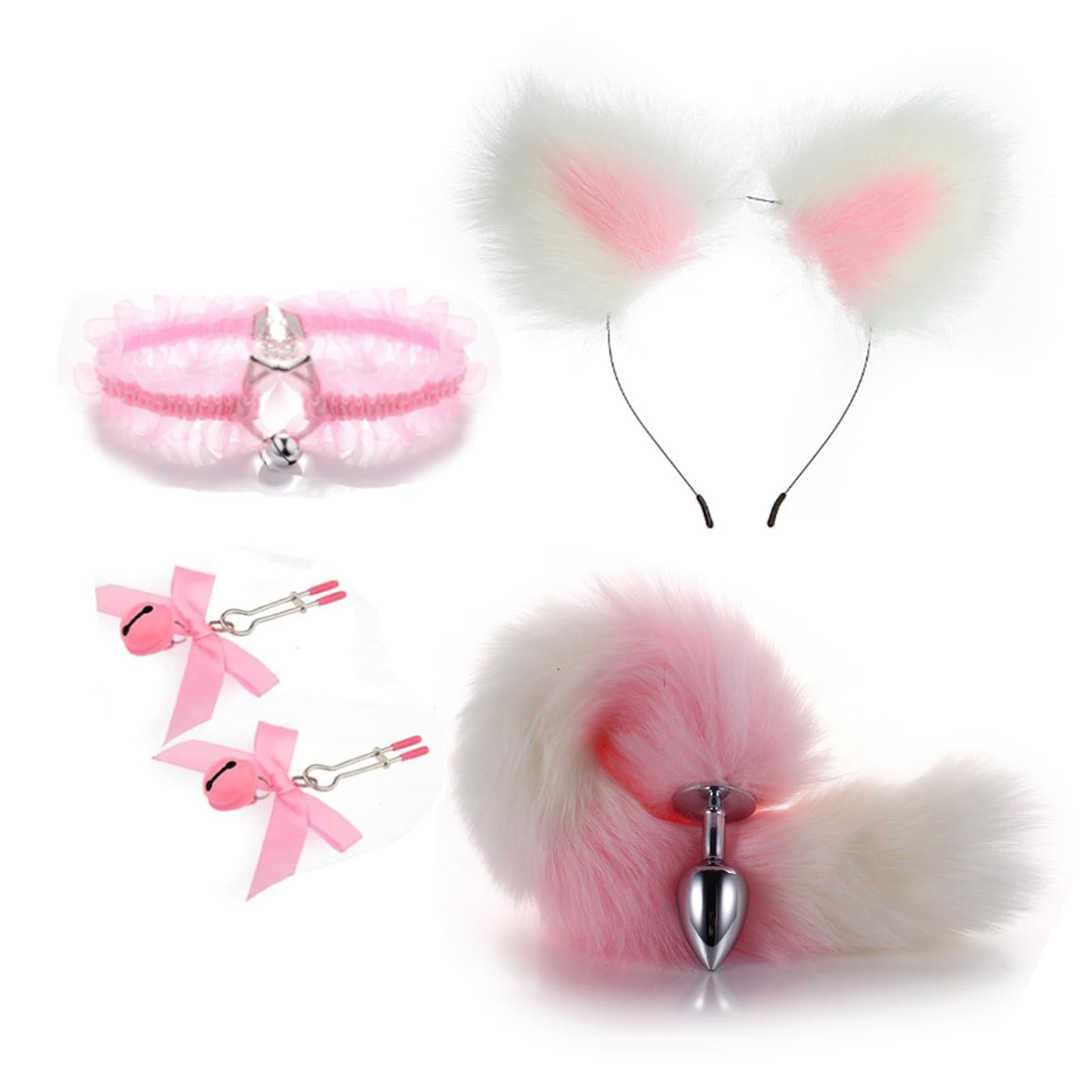 utt Plug Tail Plug, Cute Fox Tail Plug Tail with Small Butt Plug Nipple Clamp Cat Ears Headband Metal Anal Sex Toys for Women Man Beginners Butt Trainer Set Adult Couples: B