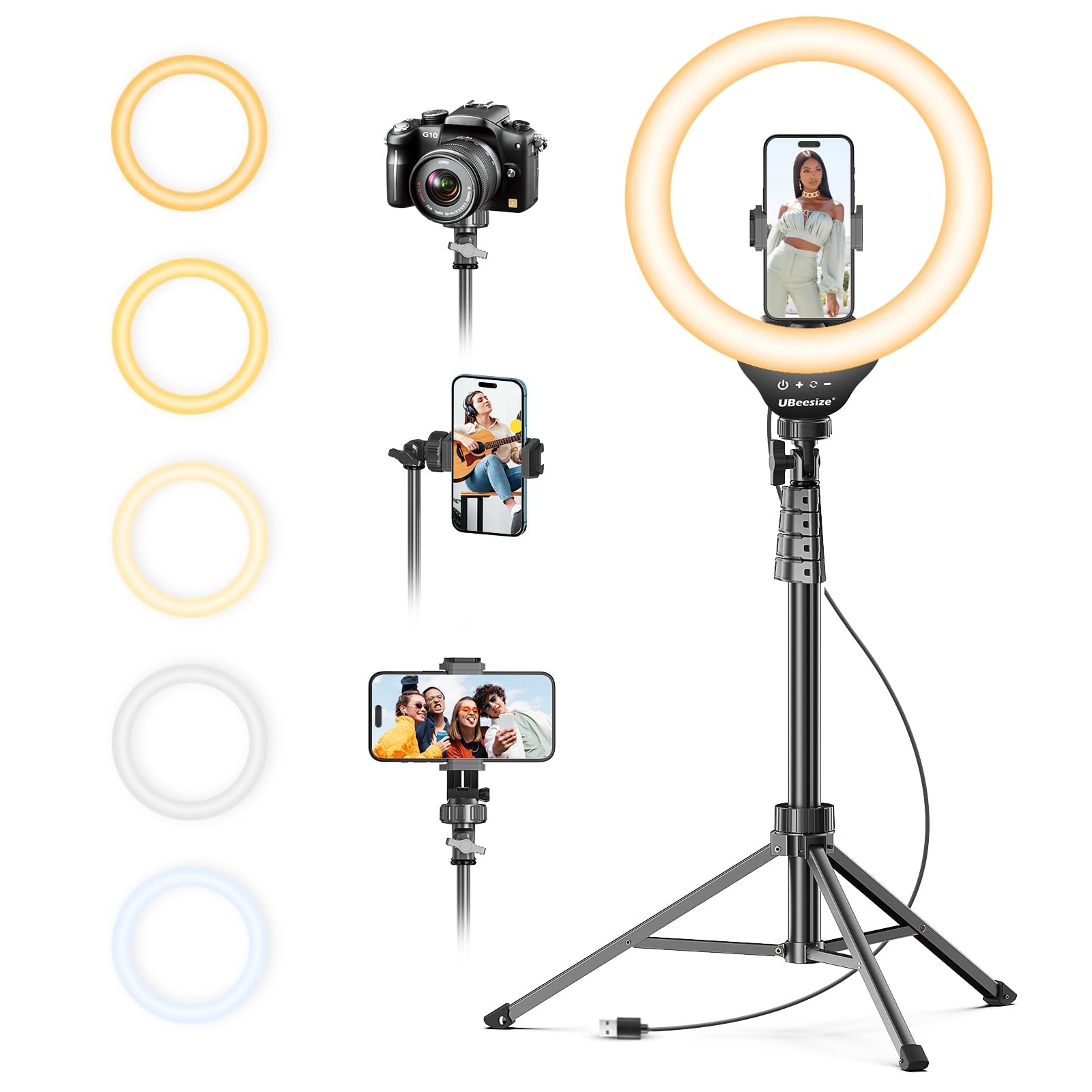 UBeesize 12'' Selfie Ring Light with 62’’ Tripod Stand for Video Recording, Live Streaming(YouTube, Instagram, TIK Tok), Compatible with Phones, Cameras and Webcams - Image 1