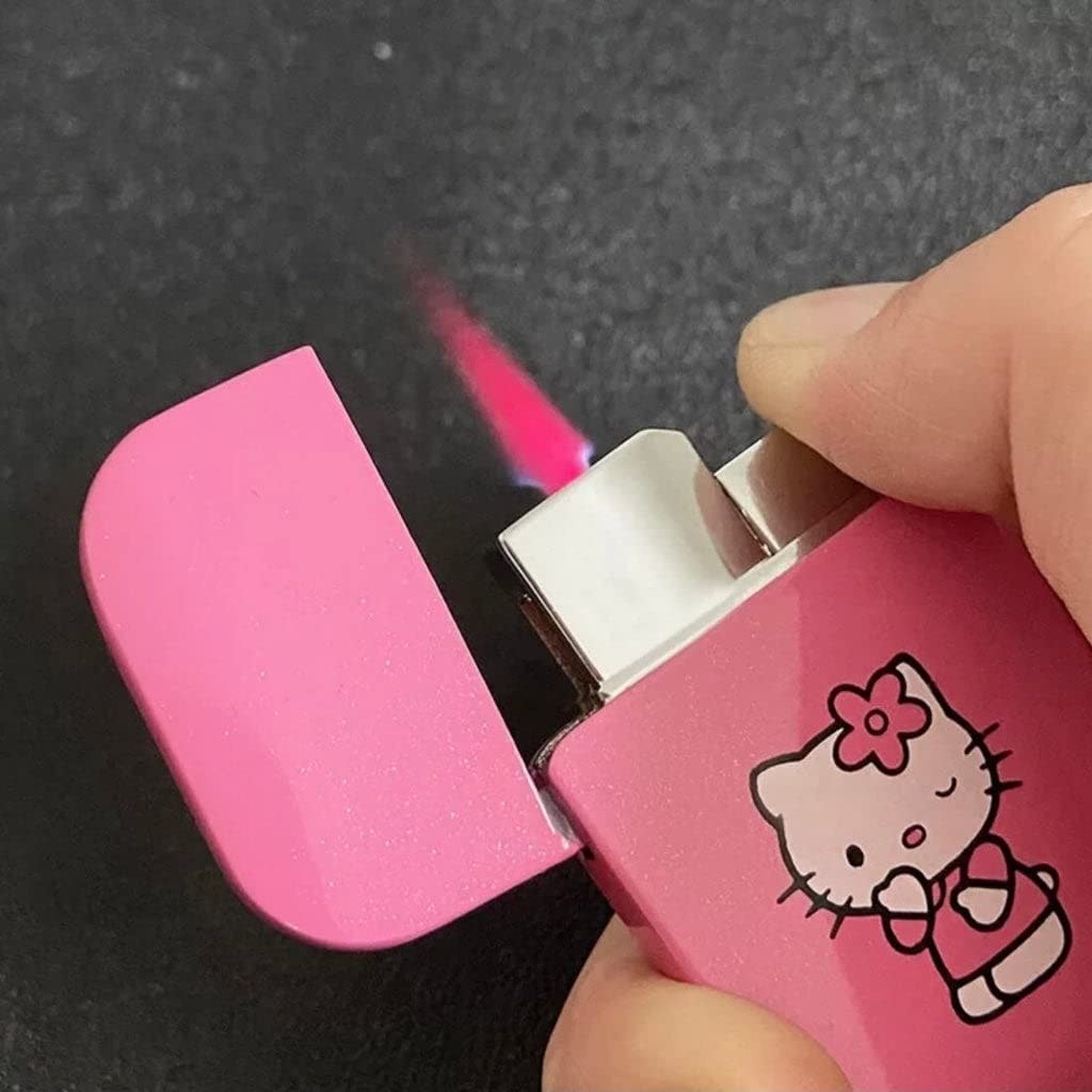 NIVEK Pink Glitter Kitty Pink Flame Pocket Lighter KT Cat Refillable Kawaii Y2K Aesthetic Windproof Flame - Image 3