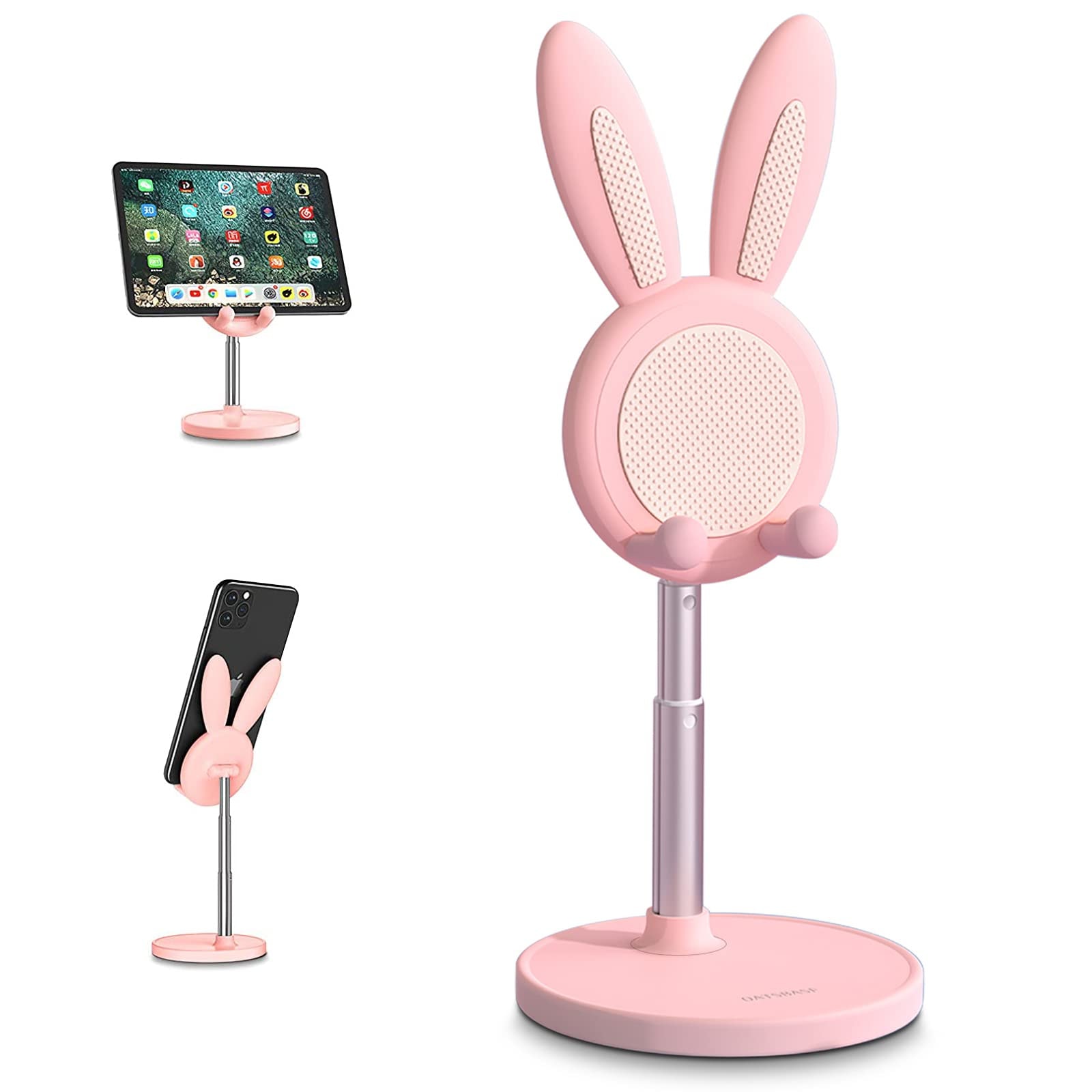 Cell Phone Stand,Angle Height Adjustable Bunny Phone Stand for Desk,Cute Rabbit Phone Holder Stand for Desk, Compatible with All Mobile Phones, Tablets(4-10in) () - Image 1