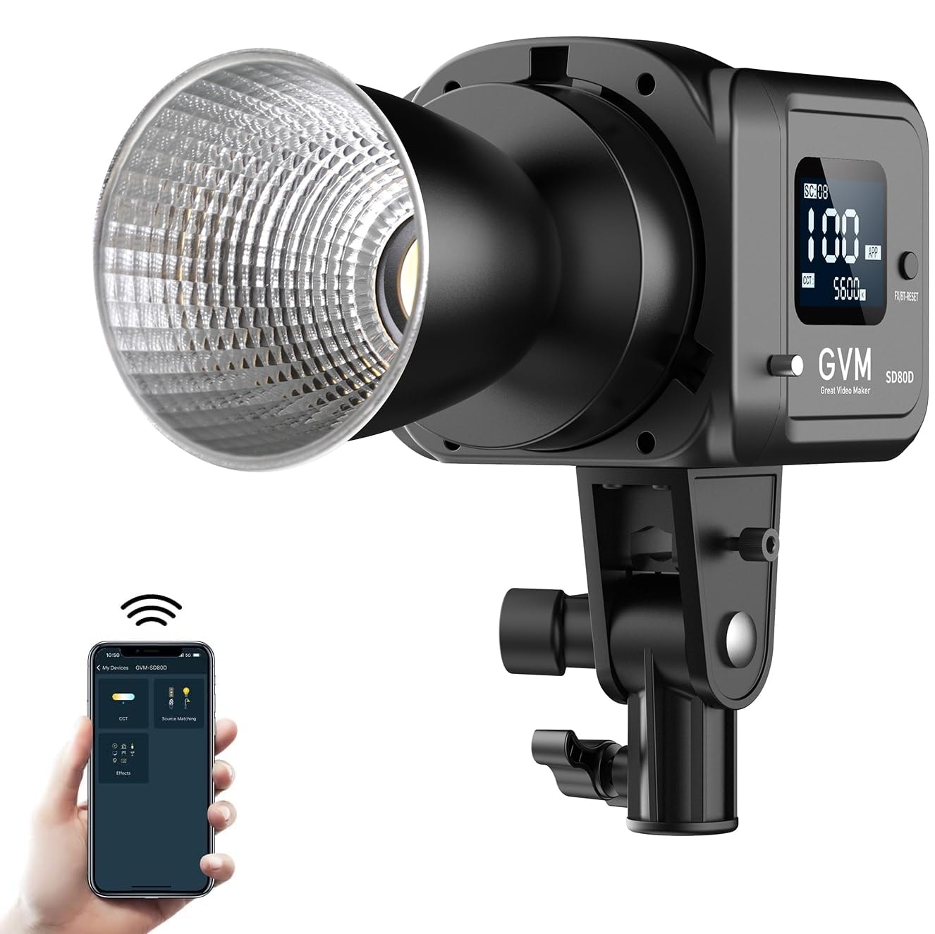 GVM 80W Video Light, Continuous Lighting for Photography with Bowens Mount, , 44100Lux/0.5m Studio Light with APP, CRI 97+ 8 Scene Lights Support AC Adapter & NP Battery: 5600K