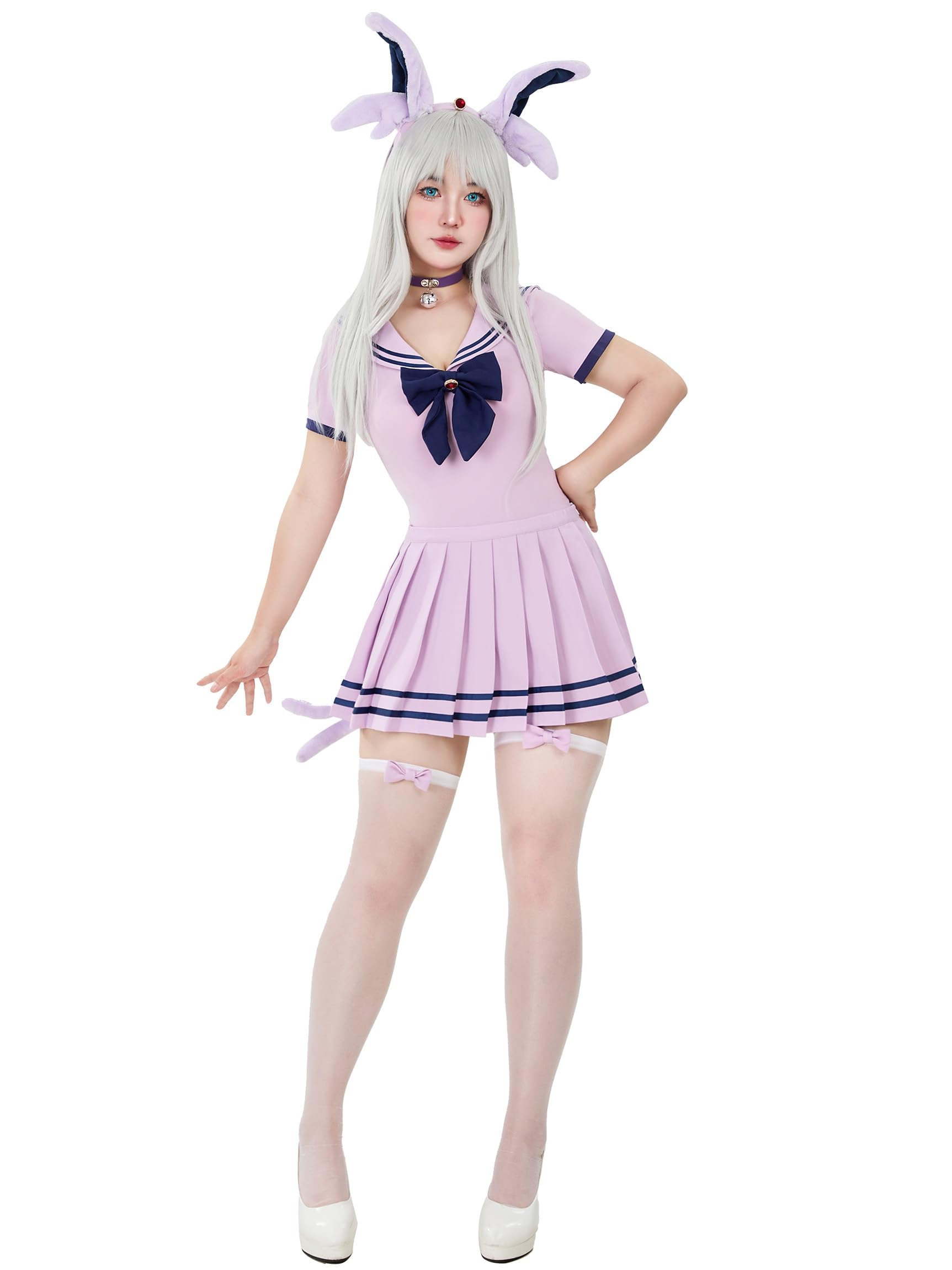 Women's Anime Cosplay Outfits Sailor Uniform Purple Bodysuit Pleated Skirt Set with Headband Choker Halloween: Small Purple