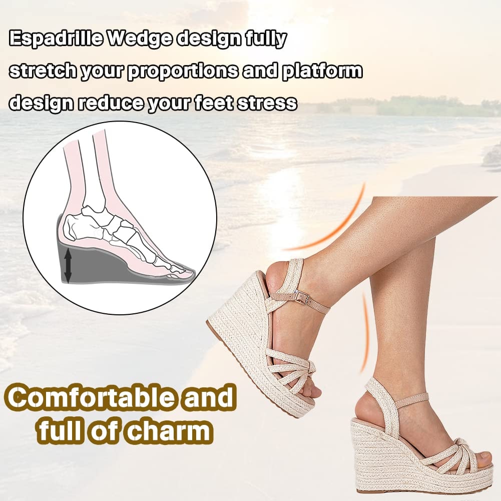 mikarka Sandals for Women, Platform Ankle Strap Womens Sandals Open Toe Espadrille Wedge Sandals for Women Concise Casual Summer Womens Shoes - Image 5