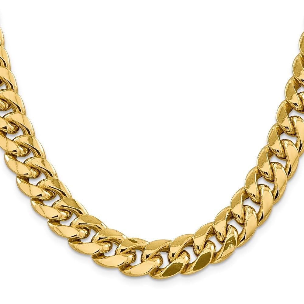 10K Yellow Gold 13.2mm Semi-Solid Miami Cuban Chain Necklace for Men 22"", AFJ-QG-10BC164-22-MG: 10K Yellow Gold 13.2mm Semi-Solid Miami Cuban Chain Necklace for Men 22"", AFJ-QG-10BC164-22-MG