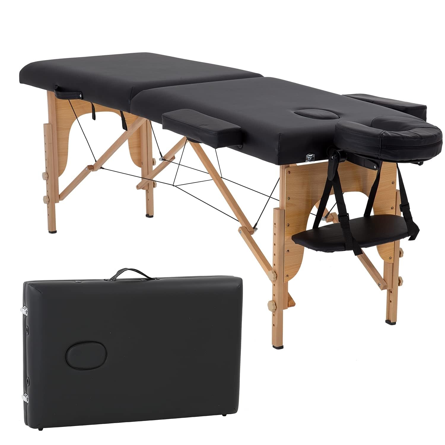 BestMassage Massage Bed Portable Massage Table 24 inche Wide Lash Bed Heigh Adjustable 2 Folding Spa Table with Non-Woven Bag for Spa Footmassage Facial CareSpa Tattoo: Black