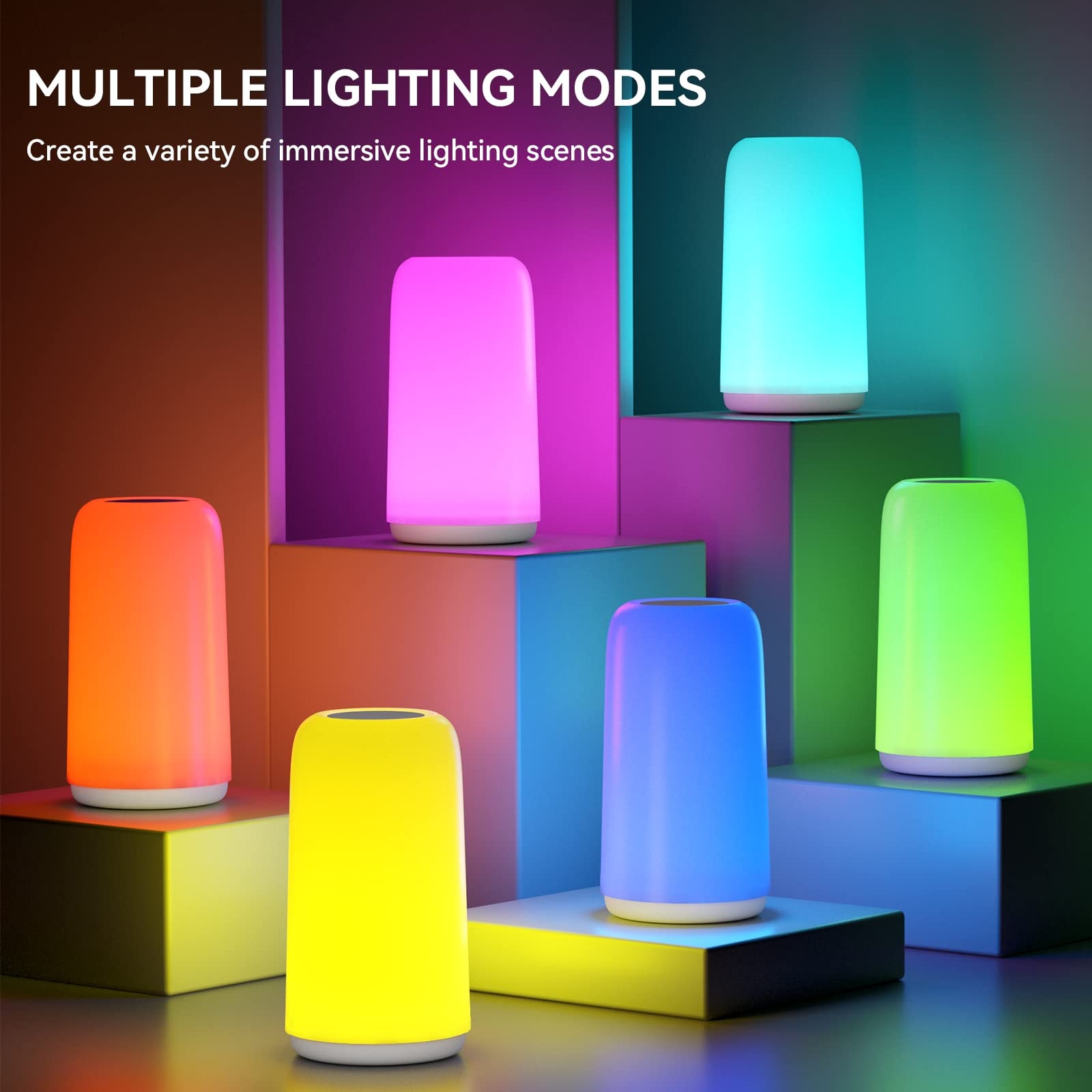 Touch Bedside Table Lamp, [Sleek Design & RGB Mode] 3 Way Dimmable Small Lamp for Bedroom, LED Lamp with Warm  Lights, Multi-Color Smart Nightstand Lamp for for Living Room Home Gifts - Image 3