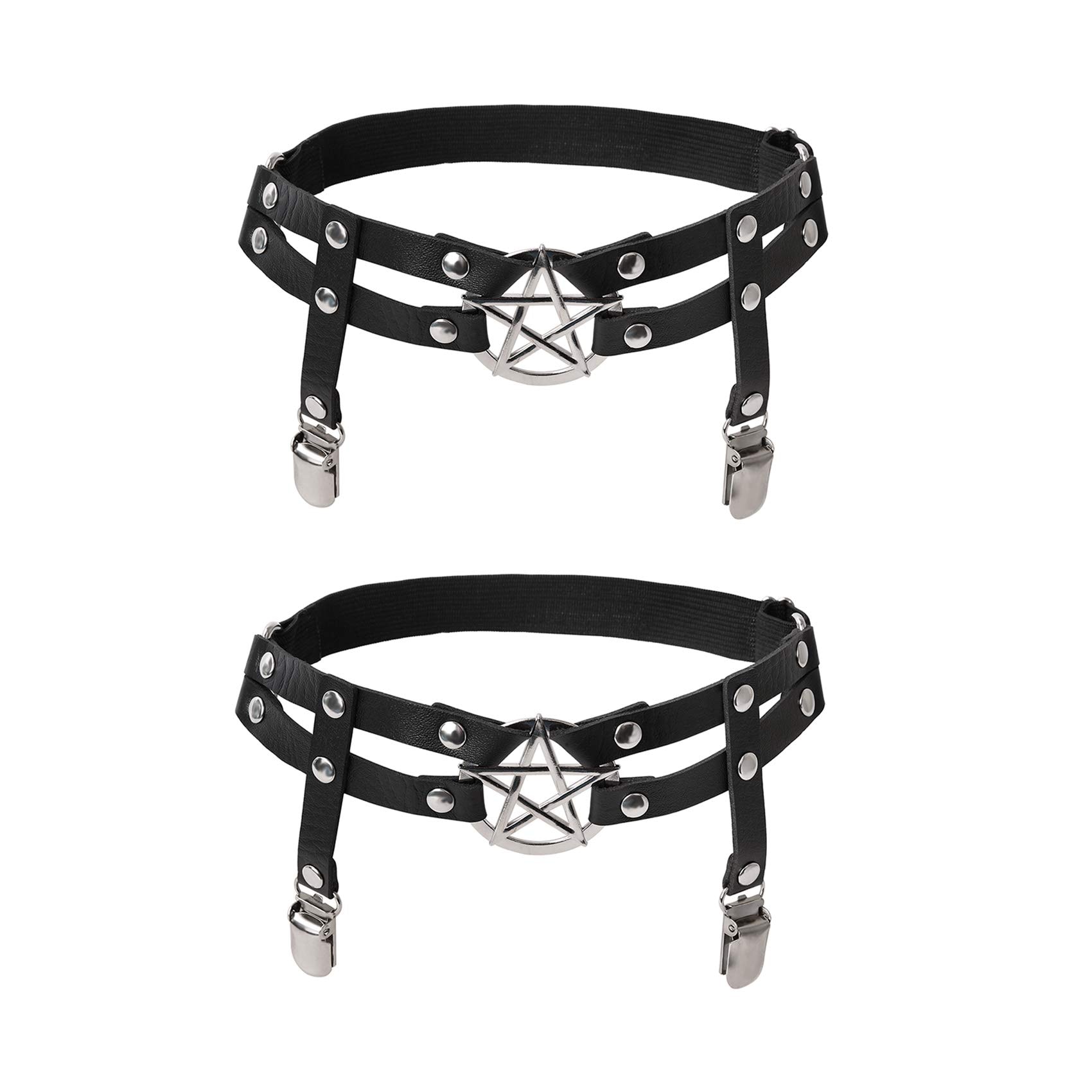 2pcs Adjustable Star-Shaped Leg Garter with Anti-Slip Clips, Elastic Gothic Thigh Ring Garter for Women and Girls: Black Garter