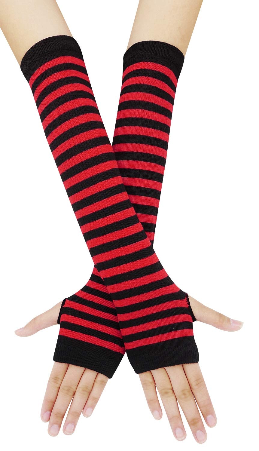 Bienvenu Womens Socks Striped Knee High Socks Arm Warmer Fingerless Gloves Set - Image 2