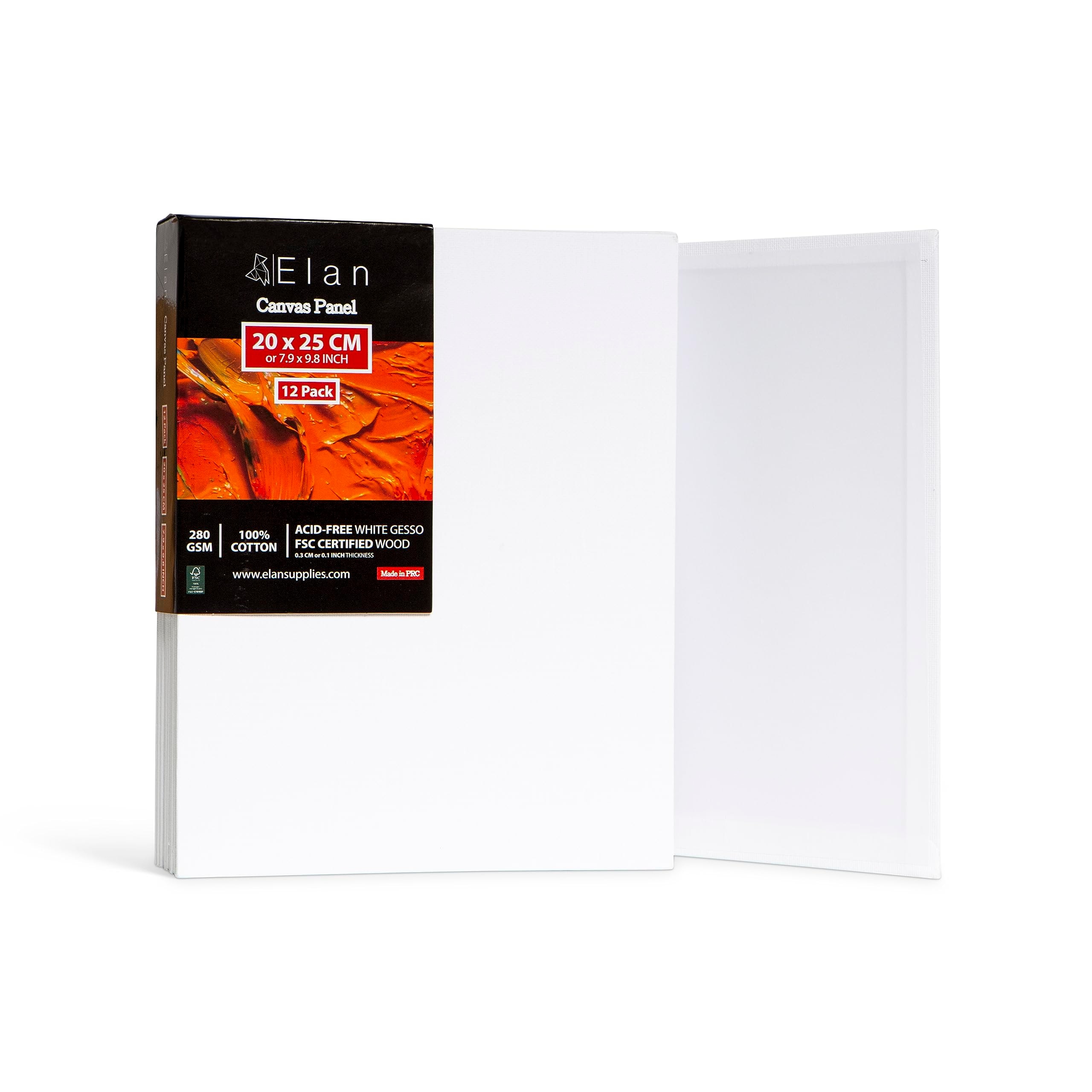 Elan Cotton Canvas Panels 8x10, 12-Pack Canvas Boards for Painting, Painting Canvas, Canvases for Painting, Art Board Bulk, Art Canvas Board, Blank Canvas Panel, Plain Canvas Board Art Canvas Panels: 8x10"