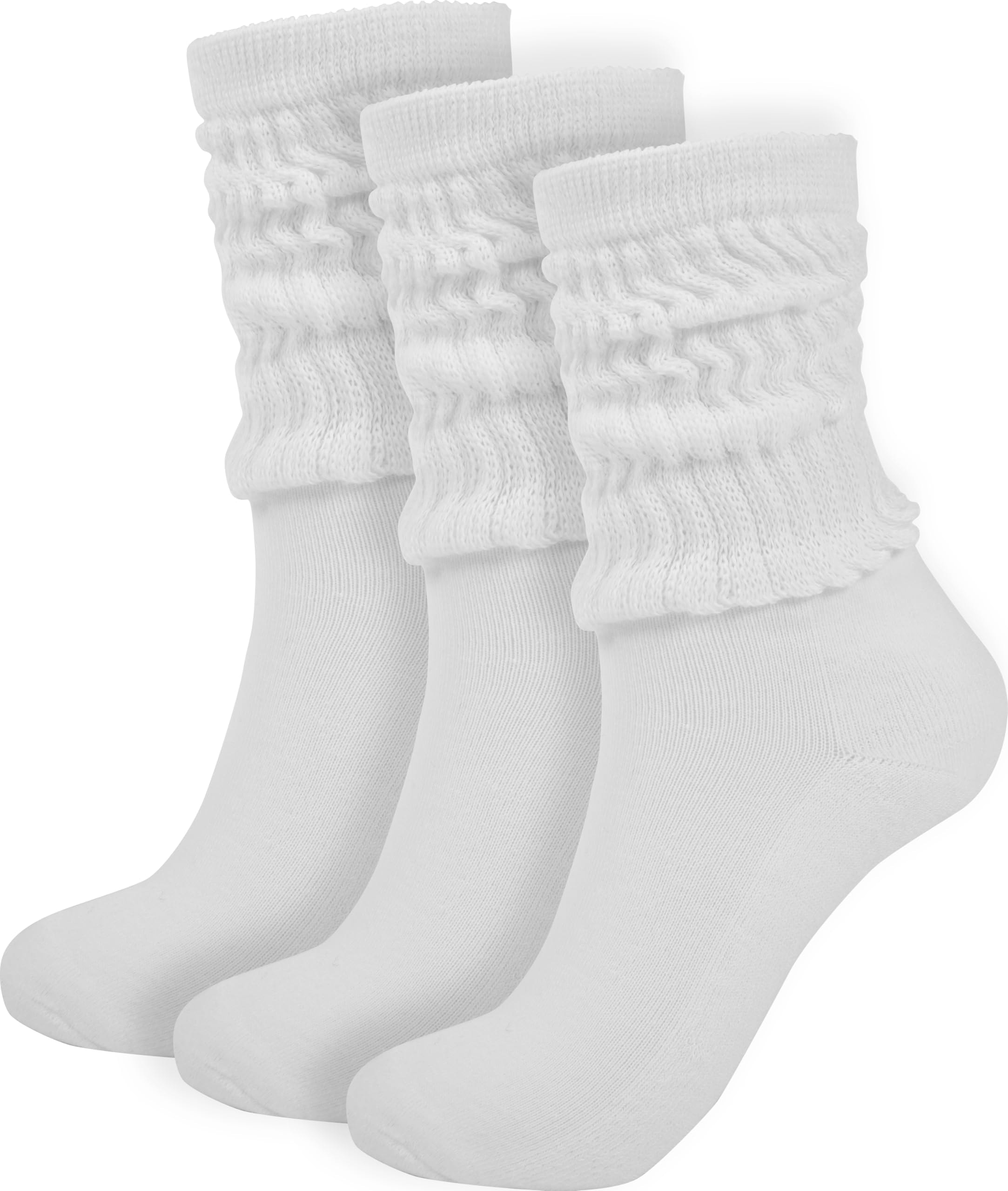 BomKinta Crew Slouch Socks Women - Retro Scrunch Short Sock - Soft Solid Ankle Socks Size 5-11: White White White -3 Paris