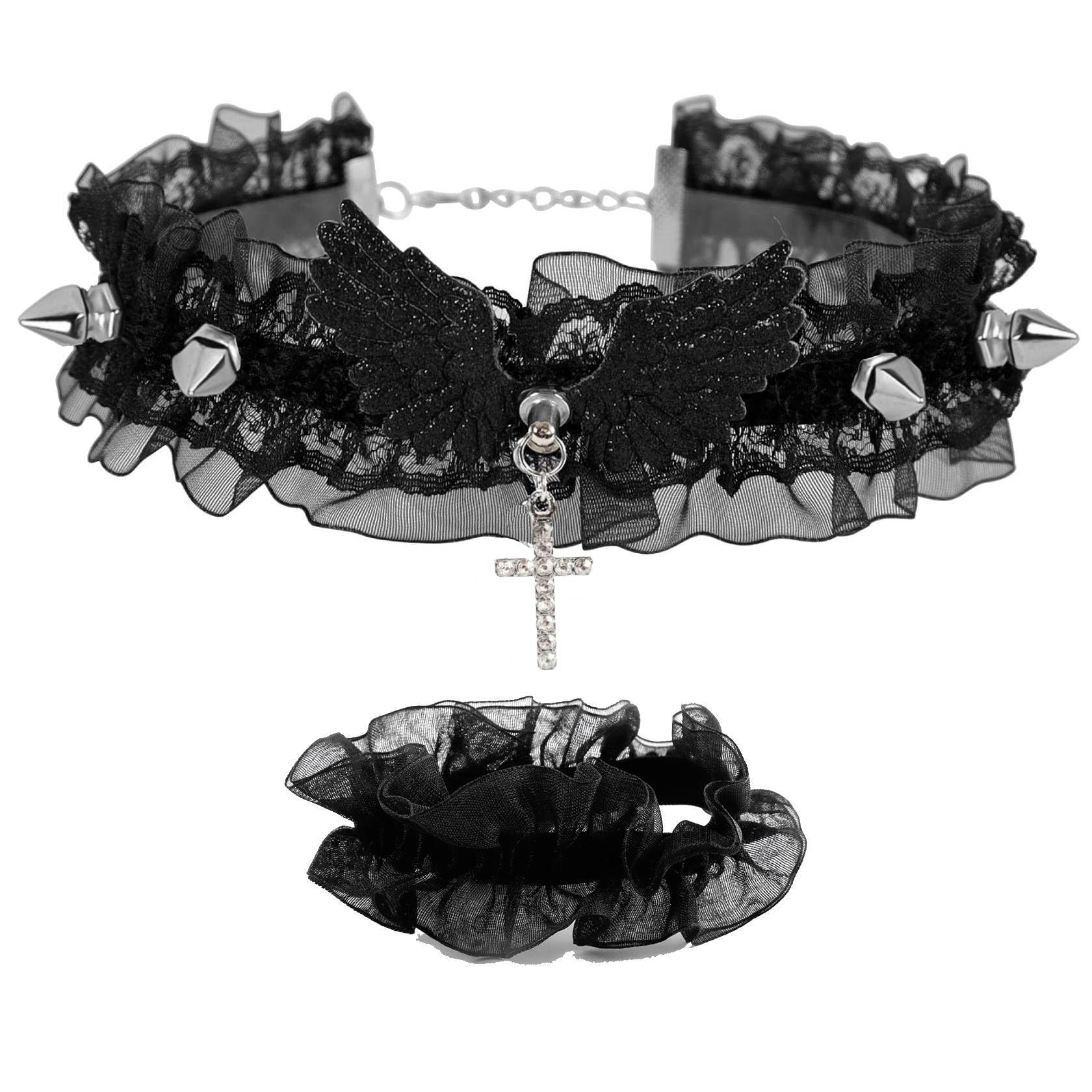 MILAKOO Black Punk Choker Charm Stretch Gothic Tattoo Chokers Necklace and Bracelet Set for Women: Z: black