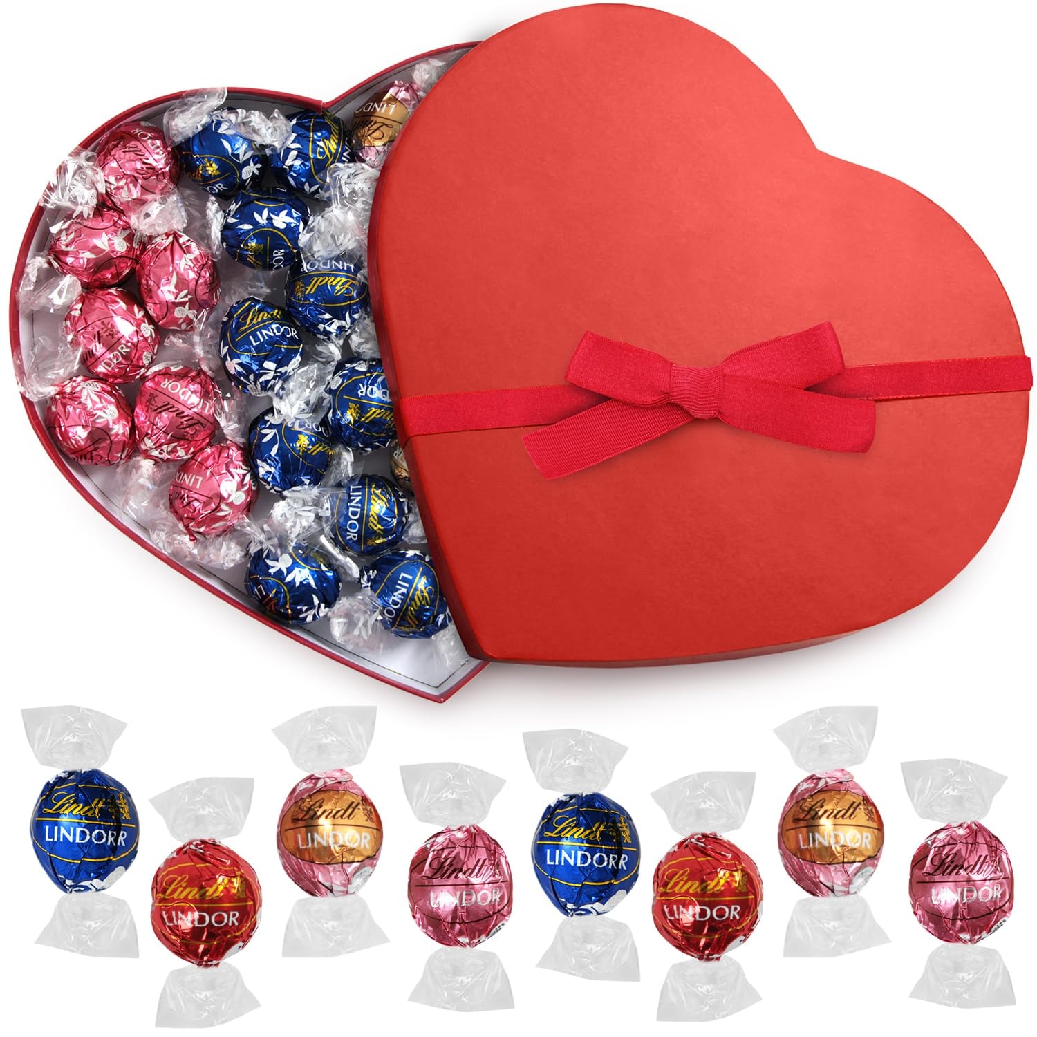 Chocolate Truffles in Heart Box, 32 Pieces of LindorTruffles 8 of Each Flavor, Ideal for Sharing with Loved Ones, Perfect Heart Chocolate Box for Lovers - Image 8