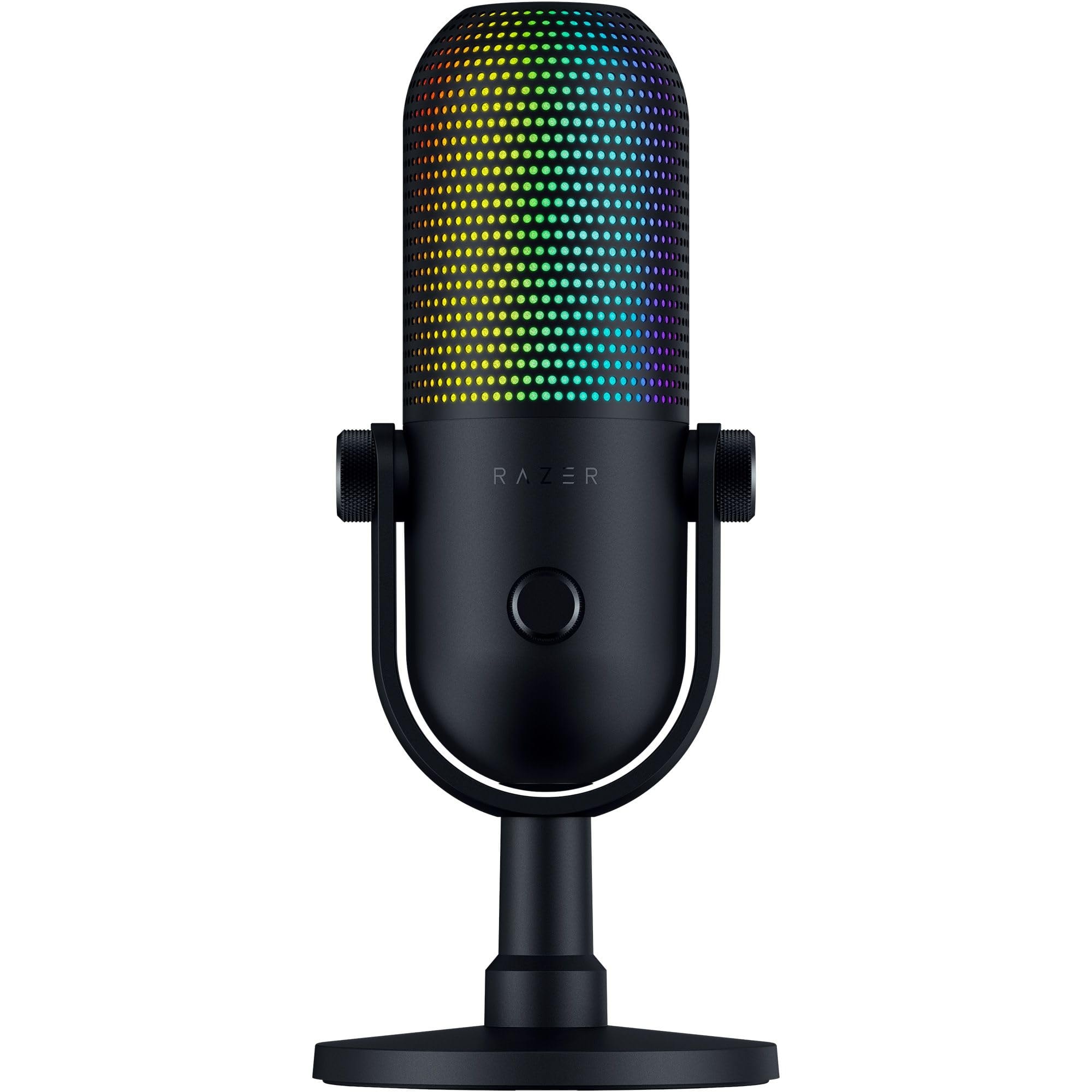 Razer Seiren V3 Chroma RGB USB Microphone: Stream & Game Reactive Lighting - Tap-to-Mute Sensor - Condenser Mic - Digital Gain Limiter & Shock Absorber - PC, Discord, OBS Studio, XSplit -: Black