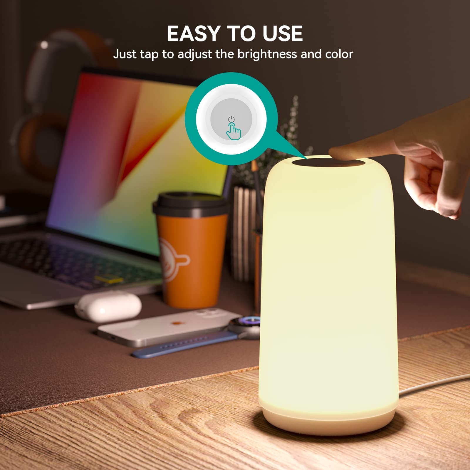 Touch Bedside Table Lamp, [Sleek Design & RGB Mode] 3 Way Dimmable Small Lamp for Bedroom, LED Lamp with Warm  Lights, Multi-Color Smart Nightstand Lamp for for Living Room Home Gifts - Image 4