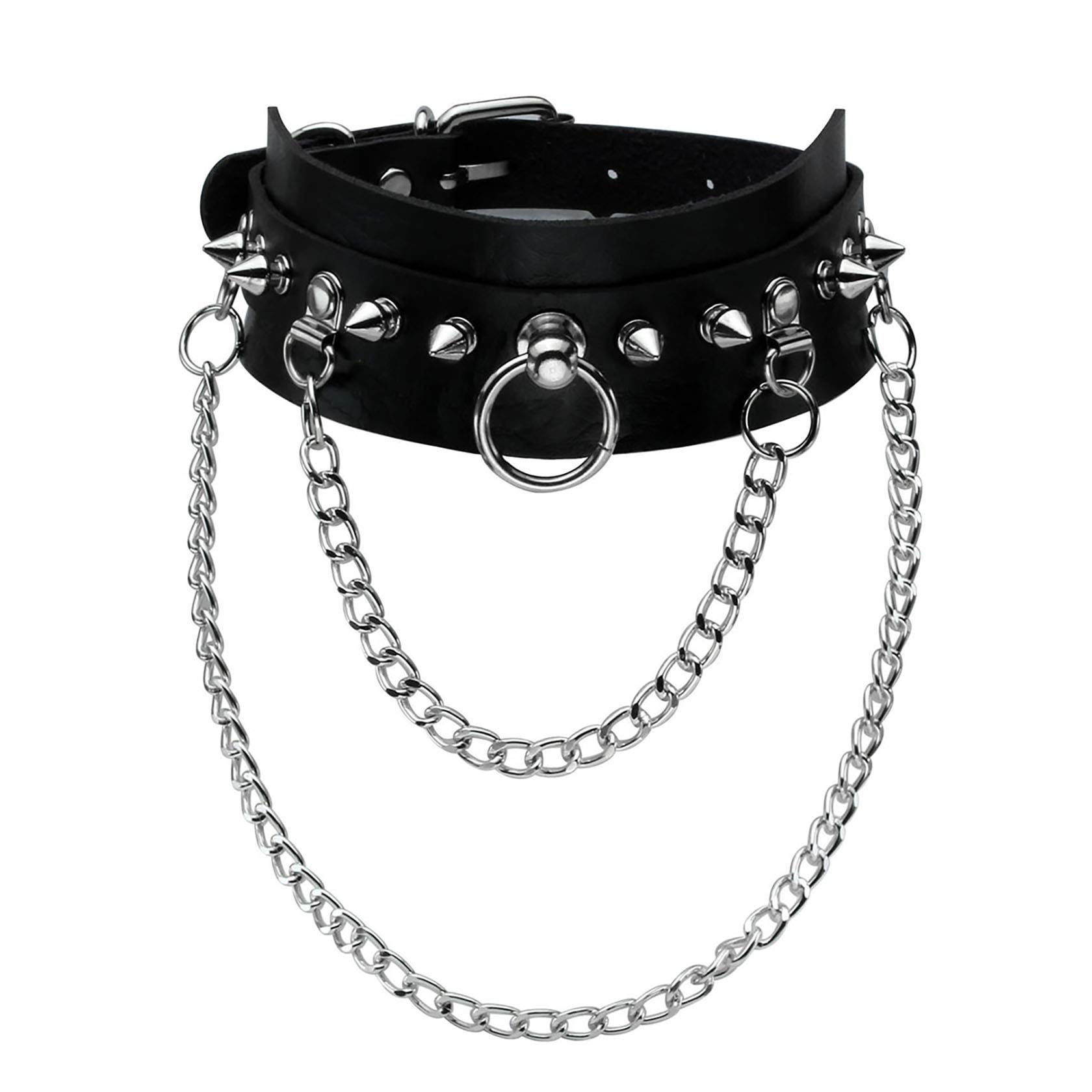 Manfnee Cool Punk Gothic Collar for Women and Men Black PU Leather Vingate Necklace Adjustable: I:1pcs