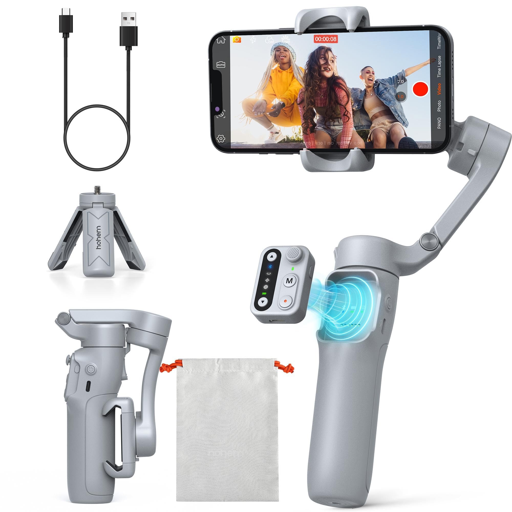 hohem iSteady X3 SE Gimbal Stabilizer for iPhone, Phone Stabilizer with Detachable Remote Control, Portable Foldable 3-Axis Phone Gimbal for Android & iPhone 16 15 Pro Max, Ideal for Travel Vlogging: iSteady X3 SE Grey