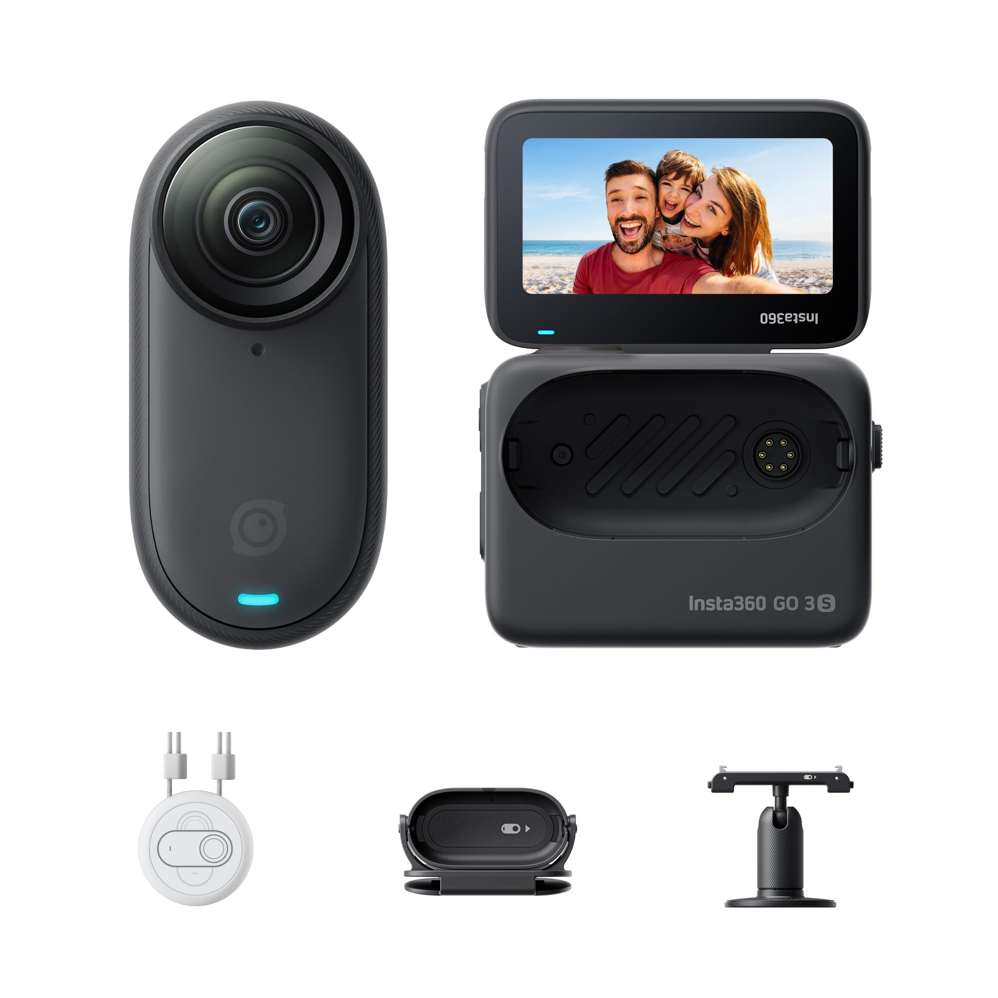 Insta360 GO 3S - 128 GB Black 4K Tiny Portable Vlogging Camera, Hands-Free POVs, Mount Anywhere, Stabilization, 140 Min Battery Life, 10m Waterproof, Pet POV: Black Standard Bundle