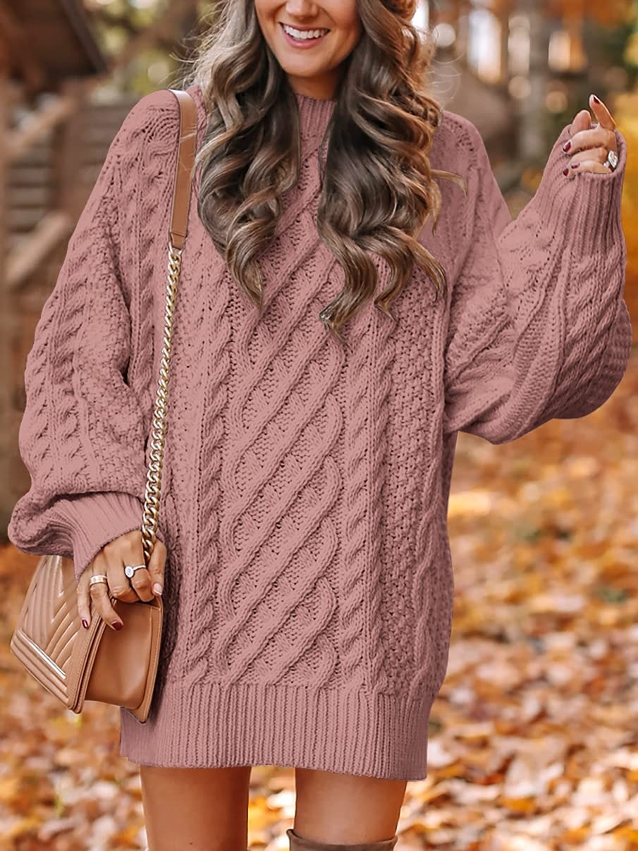 ANRABESS Women Long Sleeve Oversized Cable Knit Chunky Baggy Loose Pullover Tunic Mini Sweater Dress 2025 Trendy Fall Outfits - Image 2