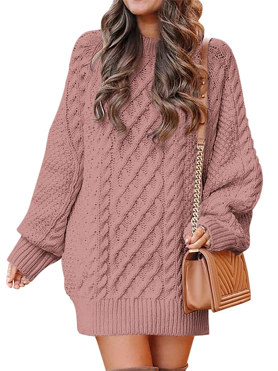 ANRABESS Women Long Sleeve Oversized Cable Knit Chunky Baggy Loose Pullover Tunic Mini Sweater Dress 2025 Trendy Fall Outfits - Image 1