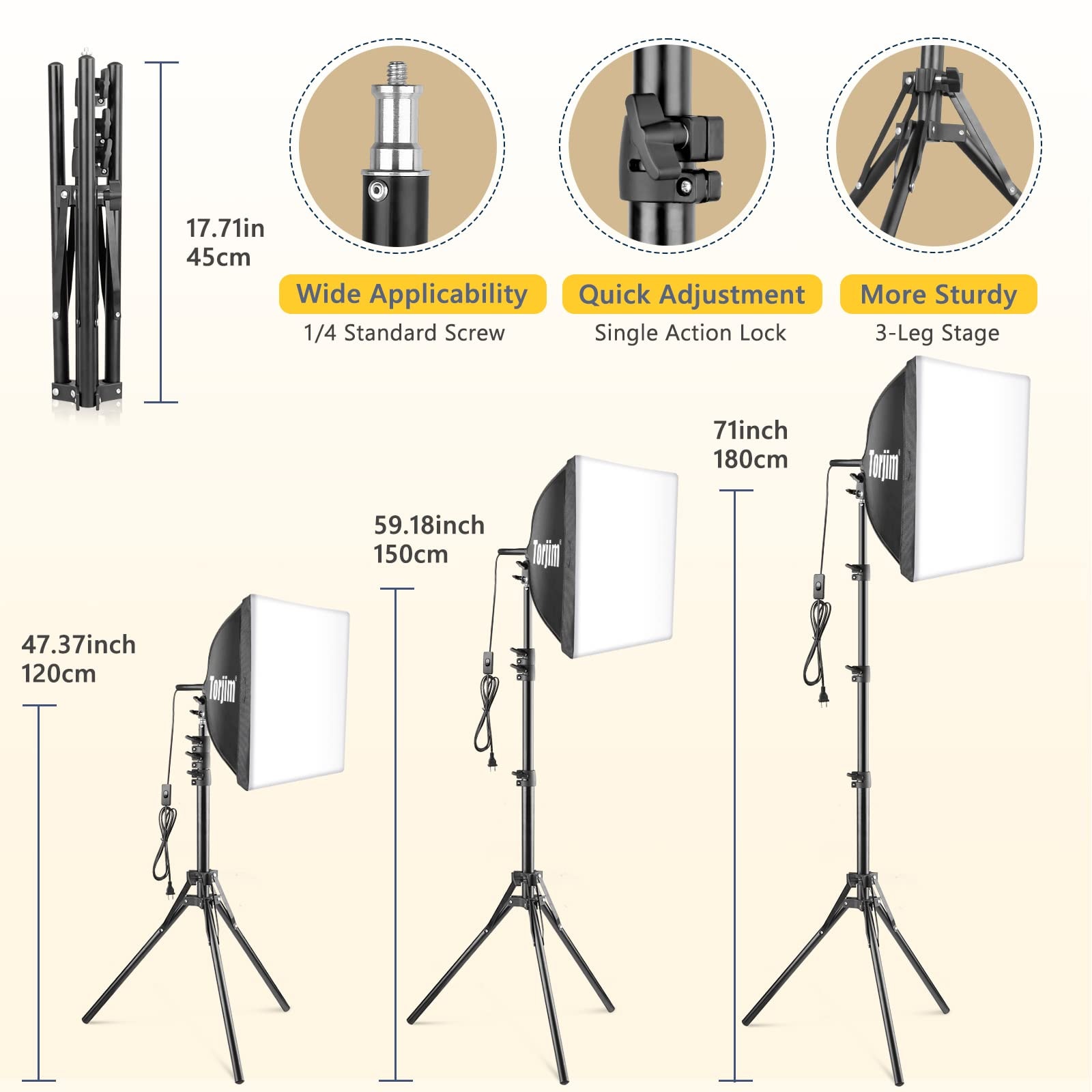 Torjim Softbox Photography Lighting Kit, 16'' x 16'' Professional Softbox Lighting Kit with 85W 3000-7500K LED Bulbs, Studio Lights for Photography/Video Recording/Live Streaming/Portraits Shooting - Image 3