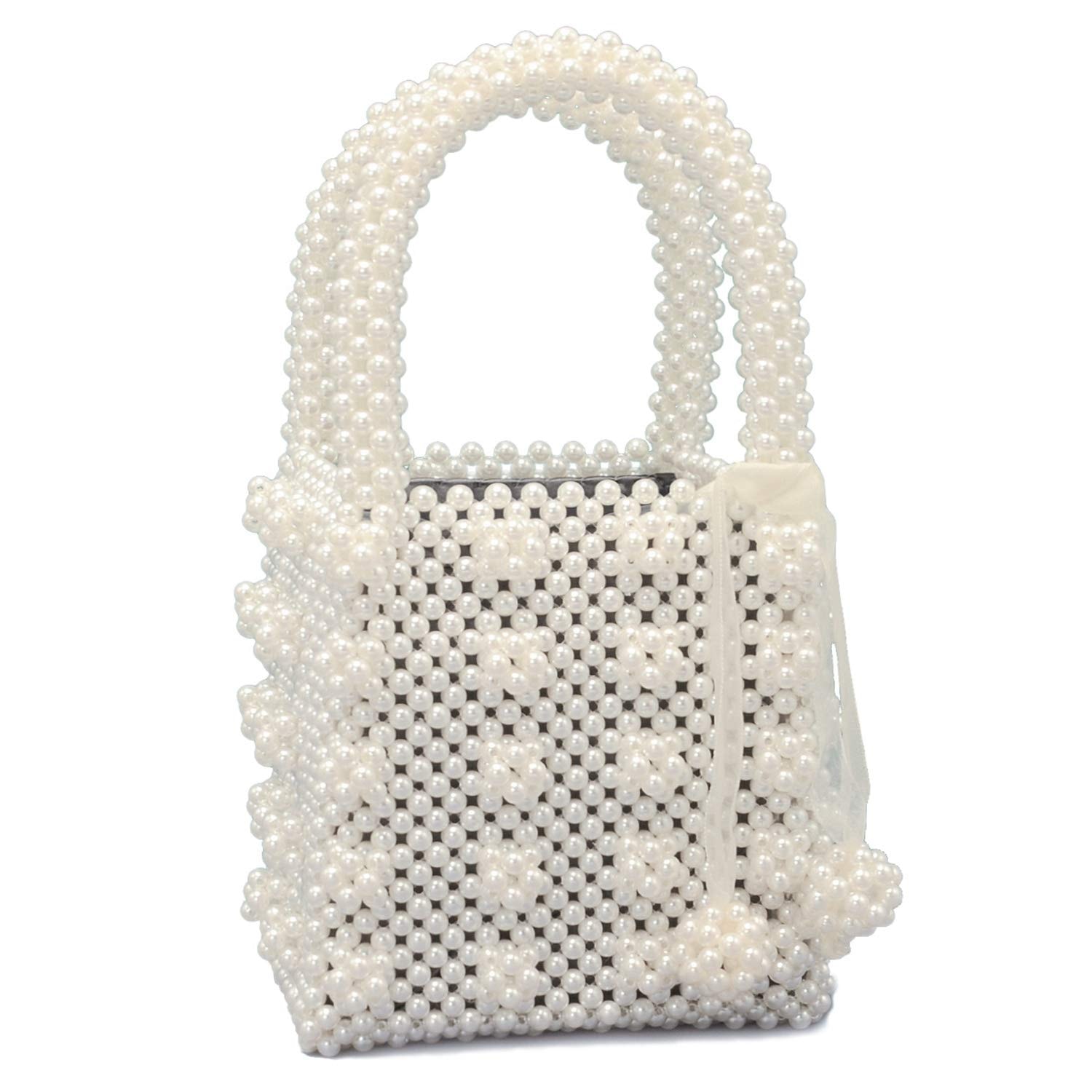 Miuco Womens Beaded Handbags Handmade Weave Crystal Pearl Tote Bags: Miuco Womens Beaded Handbags Handmade Weave Crystal Pearl Tote Bags