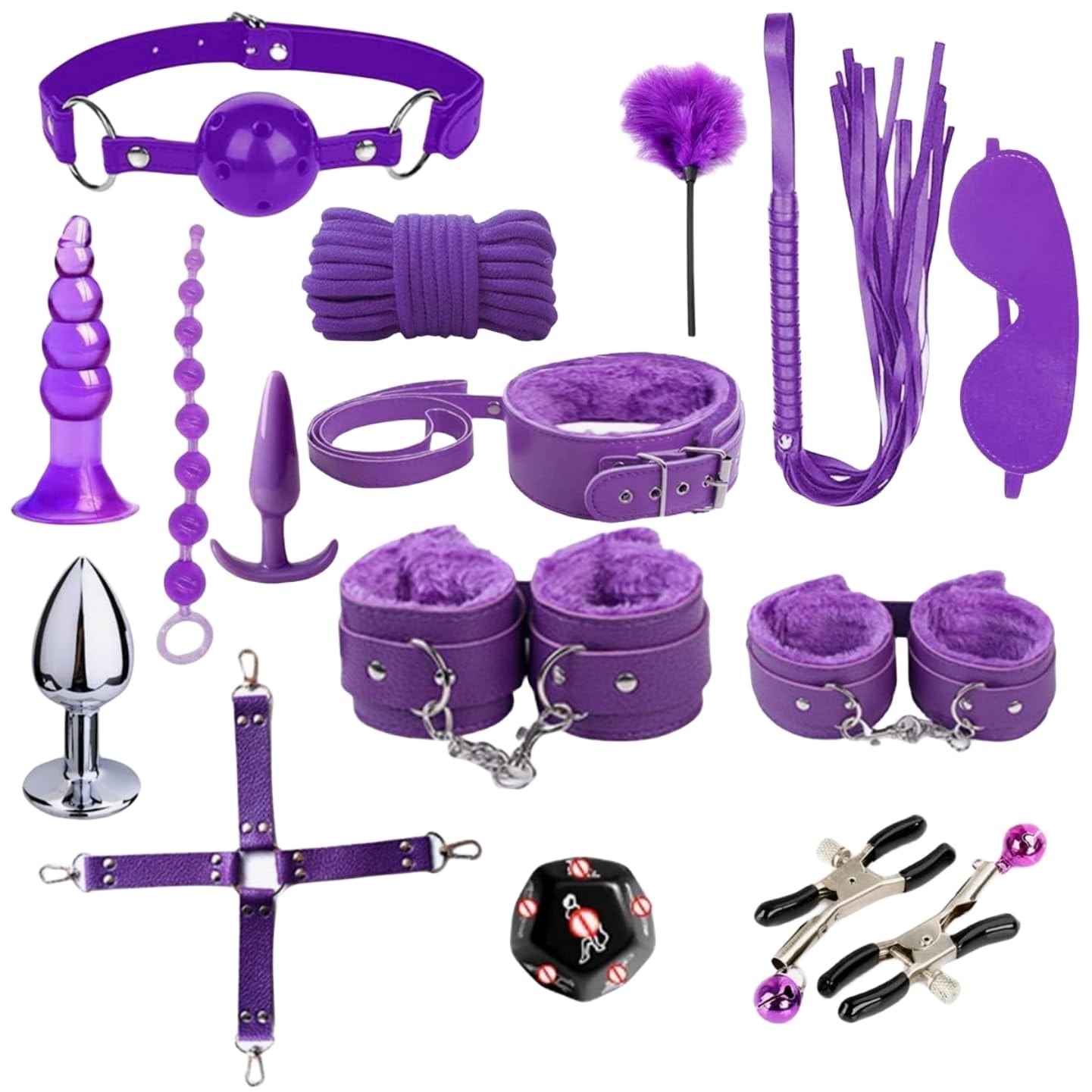 BDSM Restraints Sex Toys 15 Pcs for Couples Bondage Kits Fetish Bed Restraints Set for Beginners SM Adult Games Spanking Paddle: Purple