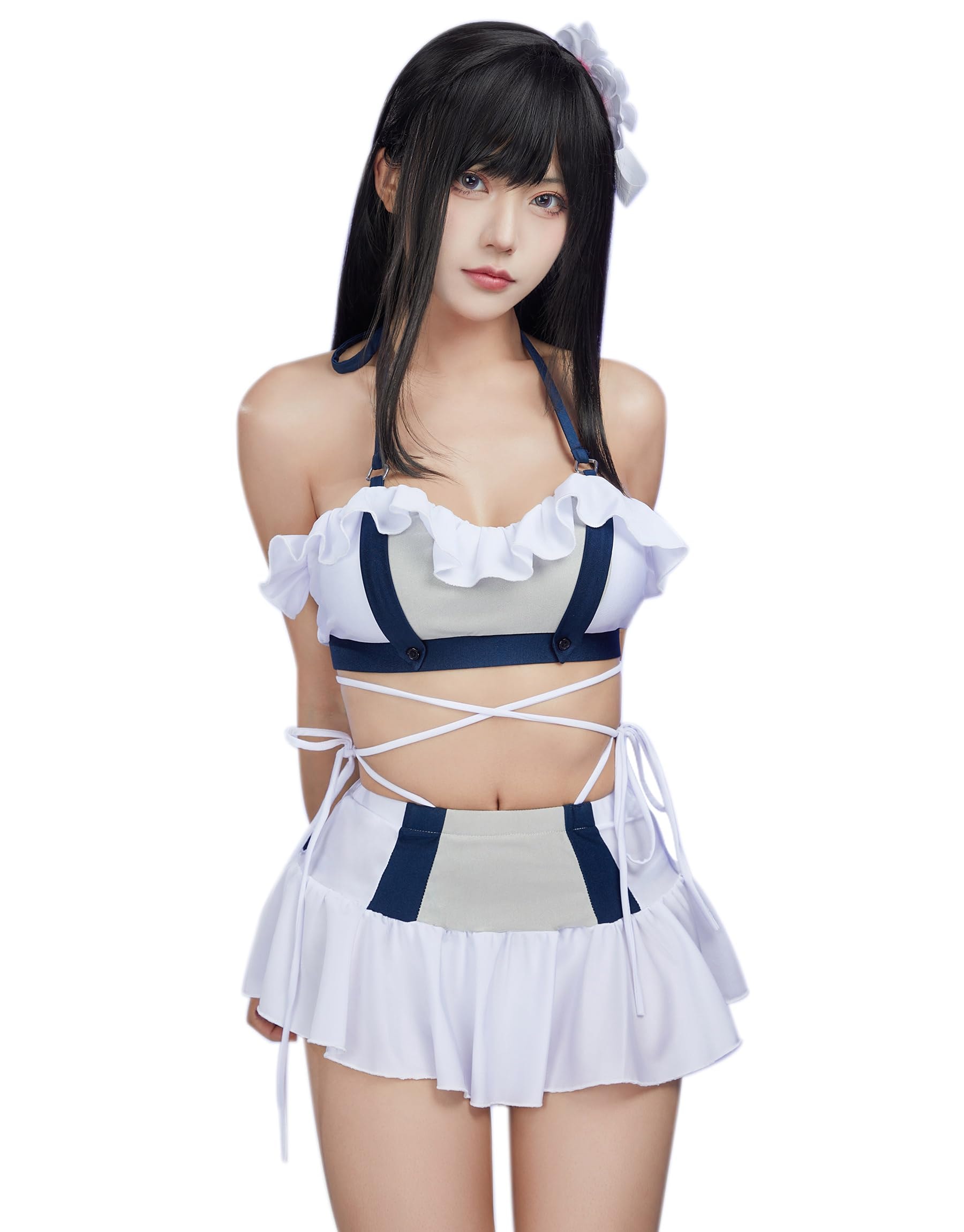 haikyuu Women Fantasy Cosplay Swimsuit Anime Two Piece Bathing Suit with Head Accessory Halter Top and Skirt: haikyuu Women Fantasy Cosplay Swimsuit Anime Two Piece Bathing Suit with Head Accessory Halter Top and Skirt