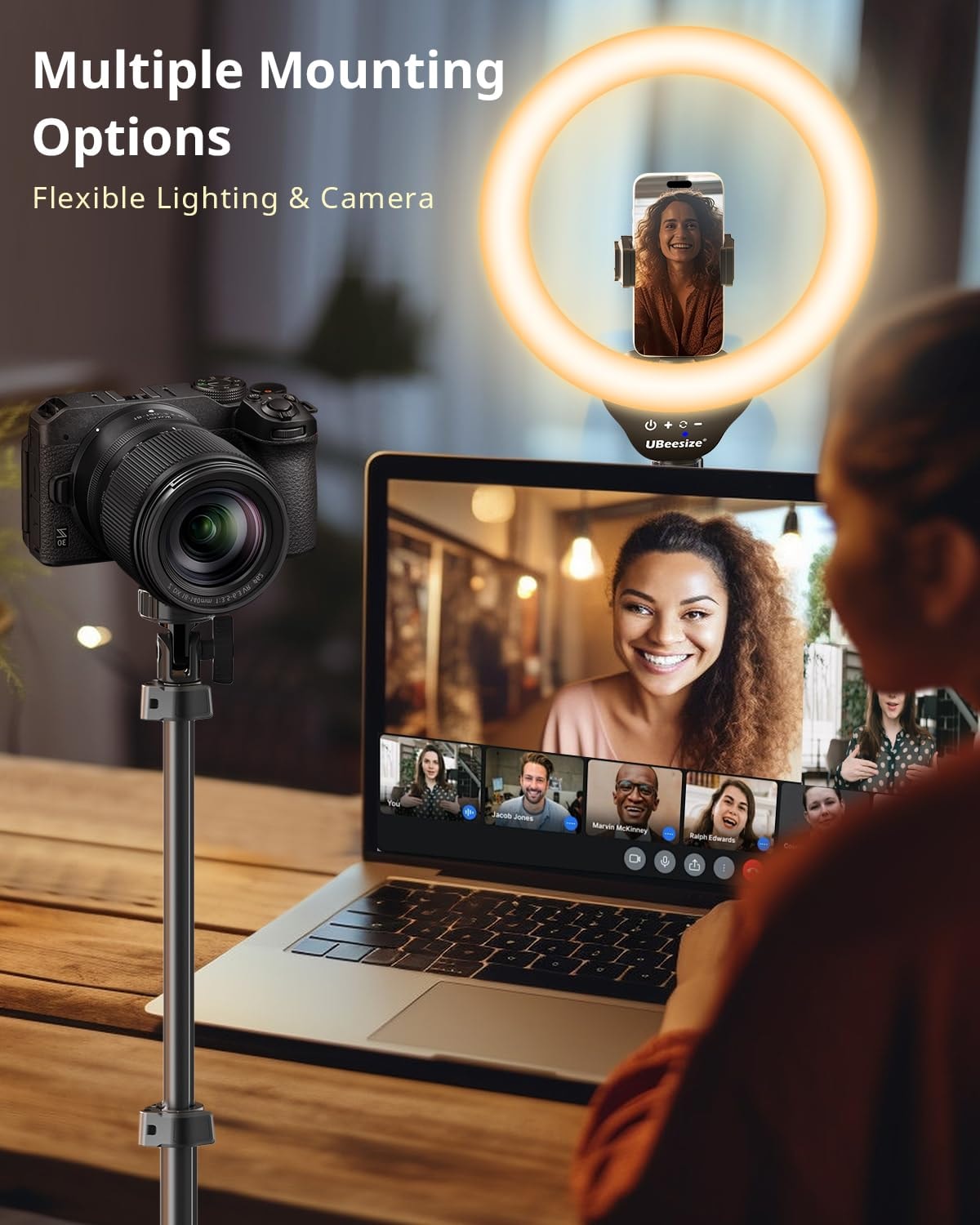 UBeesize 12'' Selfie Ring Light with 62’’ Tripod Stand for Video Recording, Live Streaming(YouTube, Instagram, TIK Tok), Compatible with Phones, Cameras and Webcams - Image 3