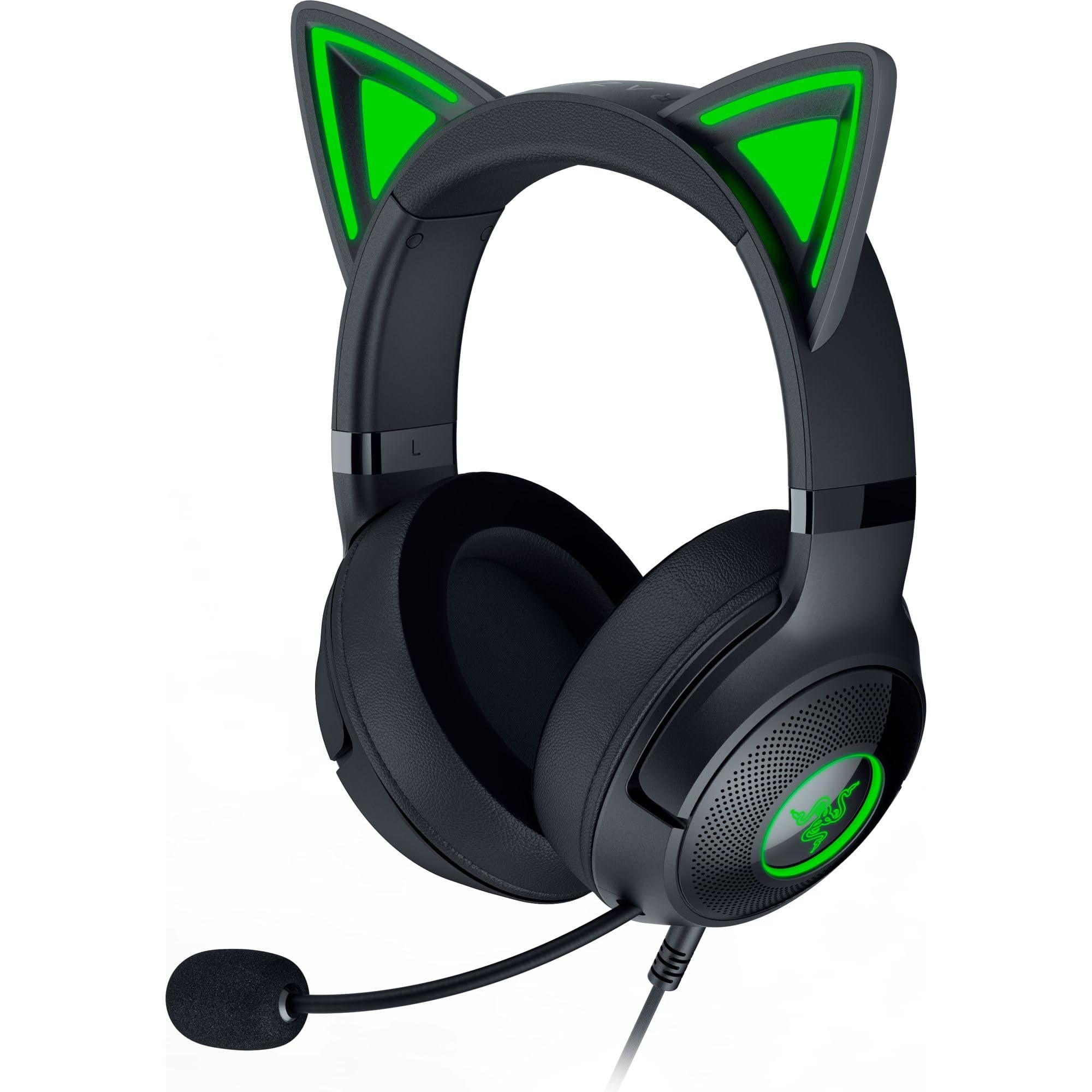 Razer Kraken Kitty V2 USB Wired Headset: Chroma RGB Kitty Ears - Stream Reactive Lighting - HyperClear Cardioid Mic - 40 mm Drivers - 7.1 Surround Sound - Comfortable Ear Cushions -: Black