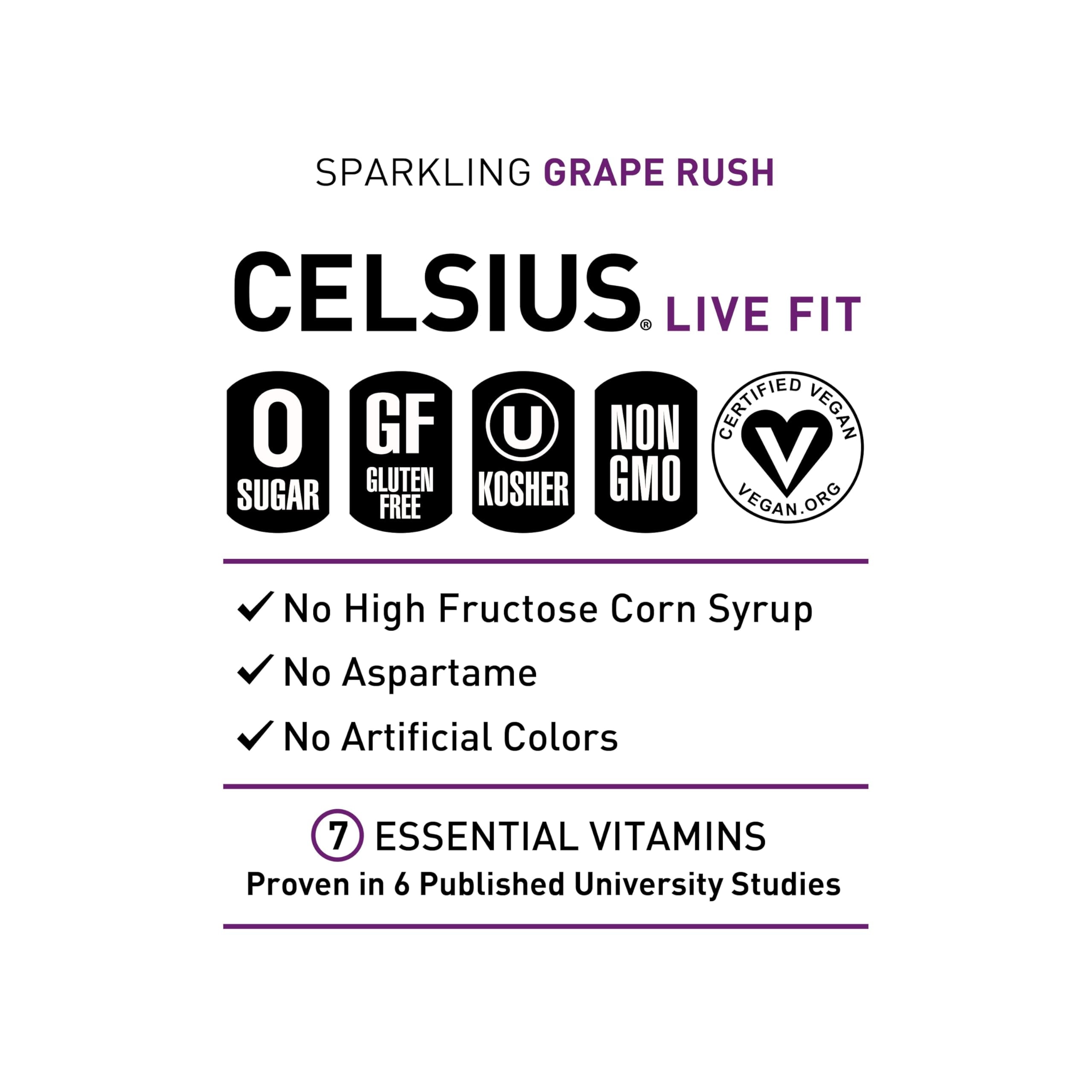 CELSIUS Sparkling Grape Rush, Functional Essential Energy Drink 12 Fl Oz (Pack of 12) - Image 4