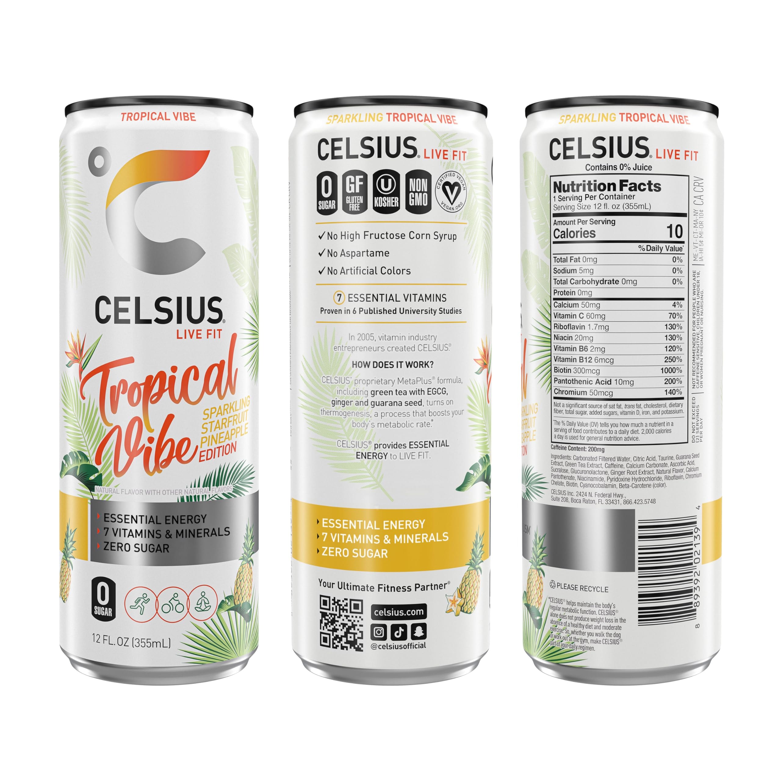 CELSIUS Sparkling Tropical Vibe, Functional Essential Energy Drink 12 Fl Oz (Pack of 12) - Image 2