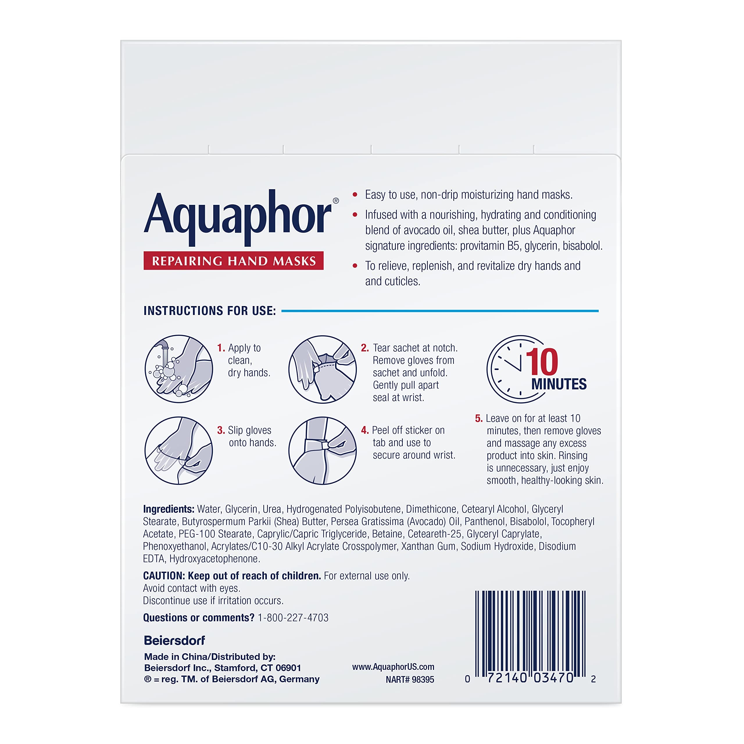 Aquaphor Repairing Hand Masks, Moisturizing Gloves for Dry Hands, Hand Moisturizer for Dry Skin with Avocado Oil and Shea Butter, Pack of 6 - Image 13