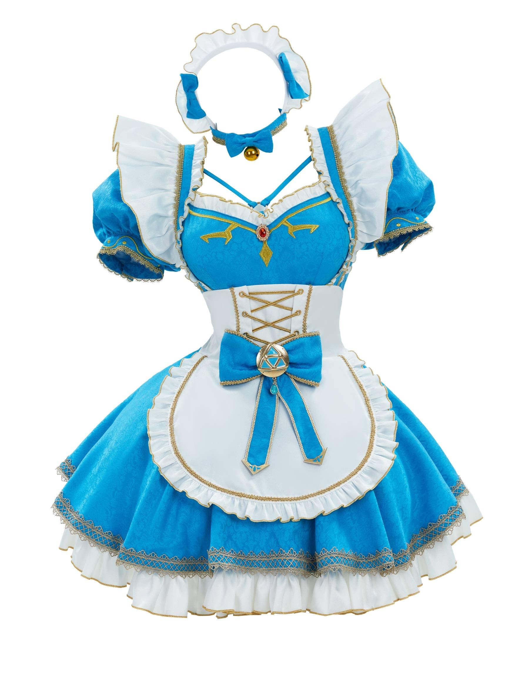 Mobbunny Women's Princess Cosplay Costume Maid Costume Dress Anime Blue Cosplay Dress with Apron Sleeves: Small Blue