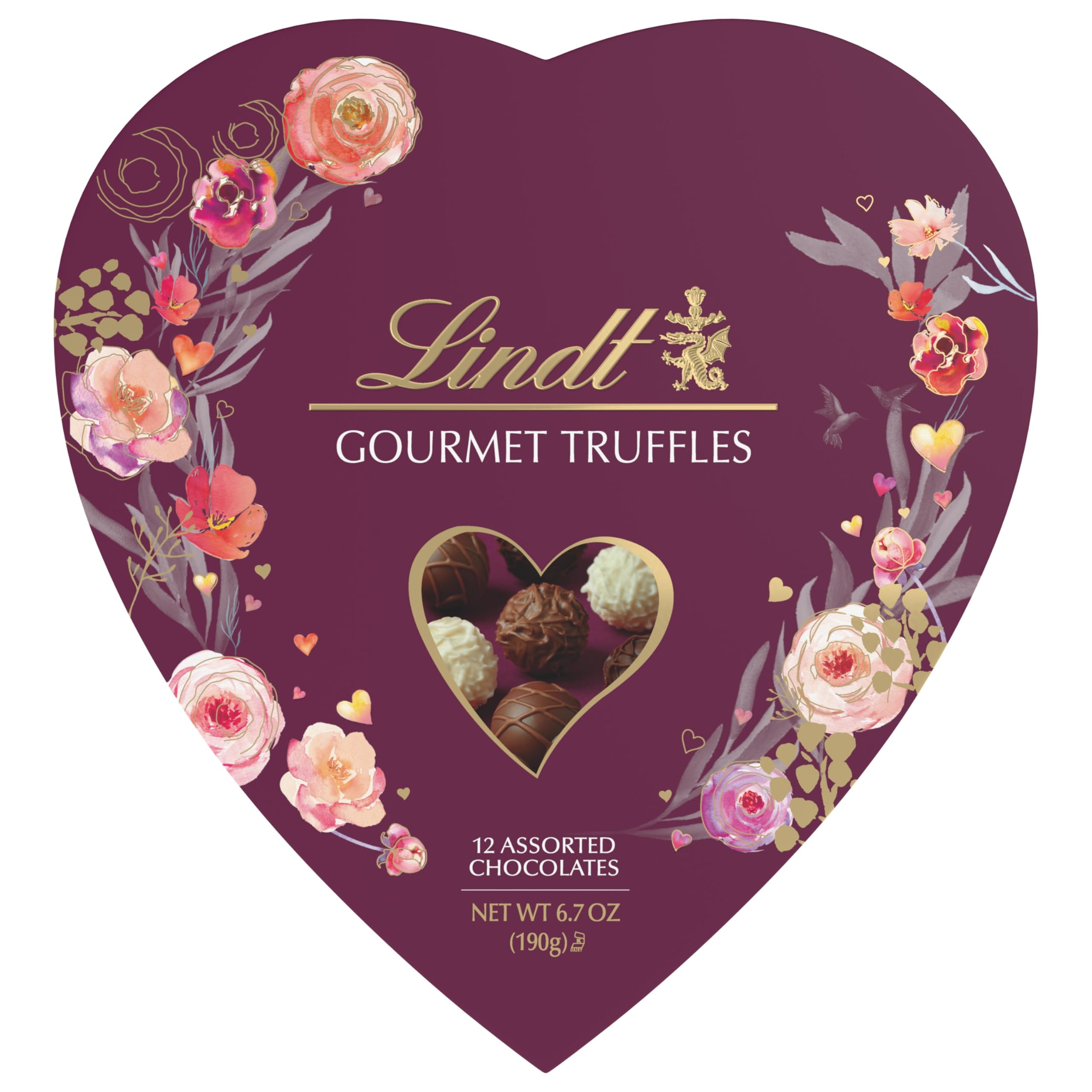 Lindt Valentine's Gourmet Truffles Assorted Chocolate Candy Heart, 6.7 oz.: Lindt Valentine's Gourmet Truffles Assorted Chocolate Candy Heart, 6.7 oz.