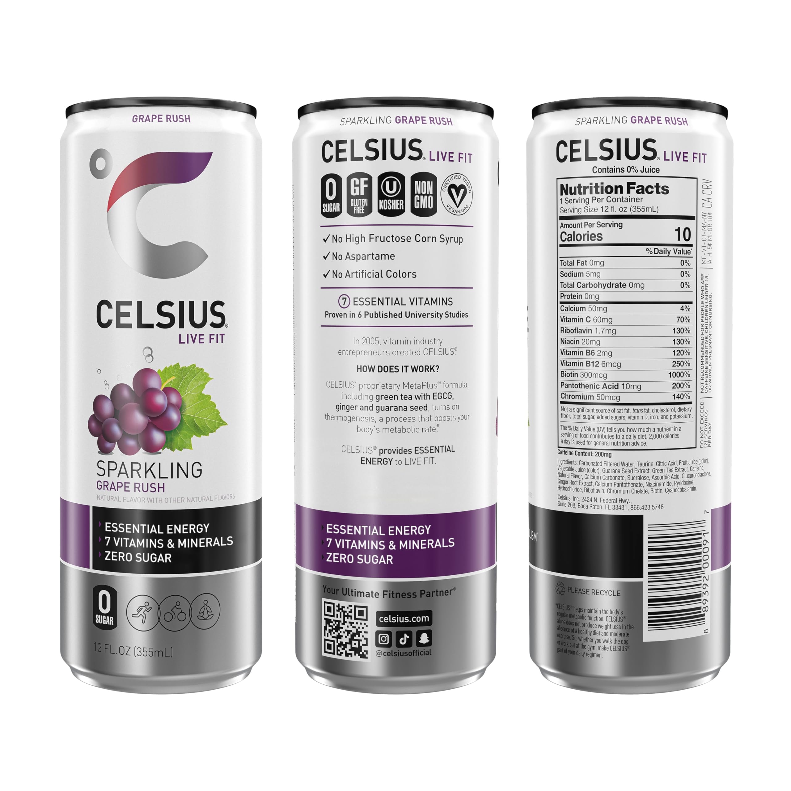 CELSIUS Sparkling Grape Rush, Functional Essential Energy Drink 12 Fl Oz (Pack of 12) - Image 2