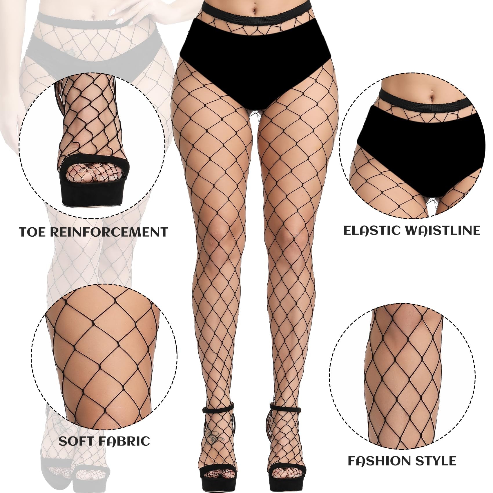 iCamter Plus Size Fishnet Stockings, Black Fishnet Tights Thigh High Stockings Suspender Pantyhose - Image 2