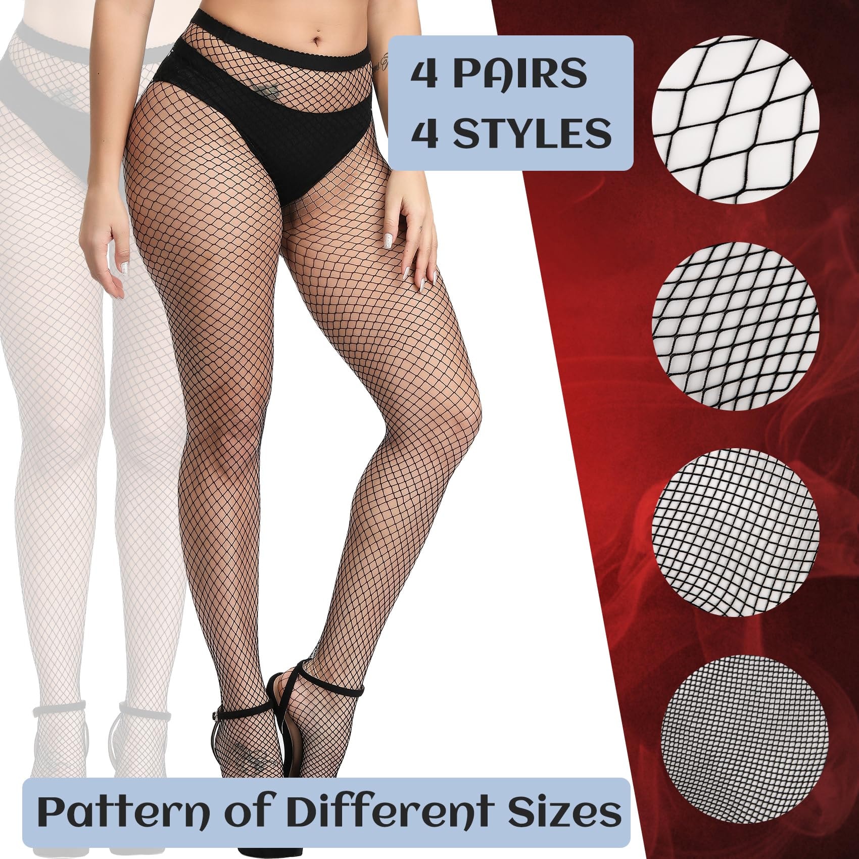 iCamter Plus Size Fishnet Stockings, Black Fishnet Tights Thigh High Stockings Suspender Pantyhose - Image 3