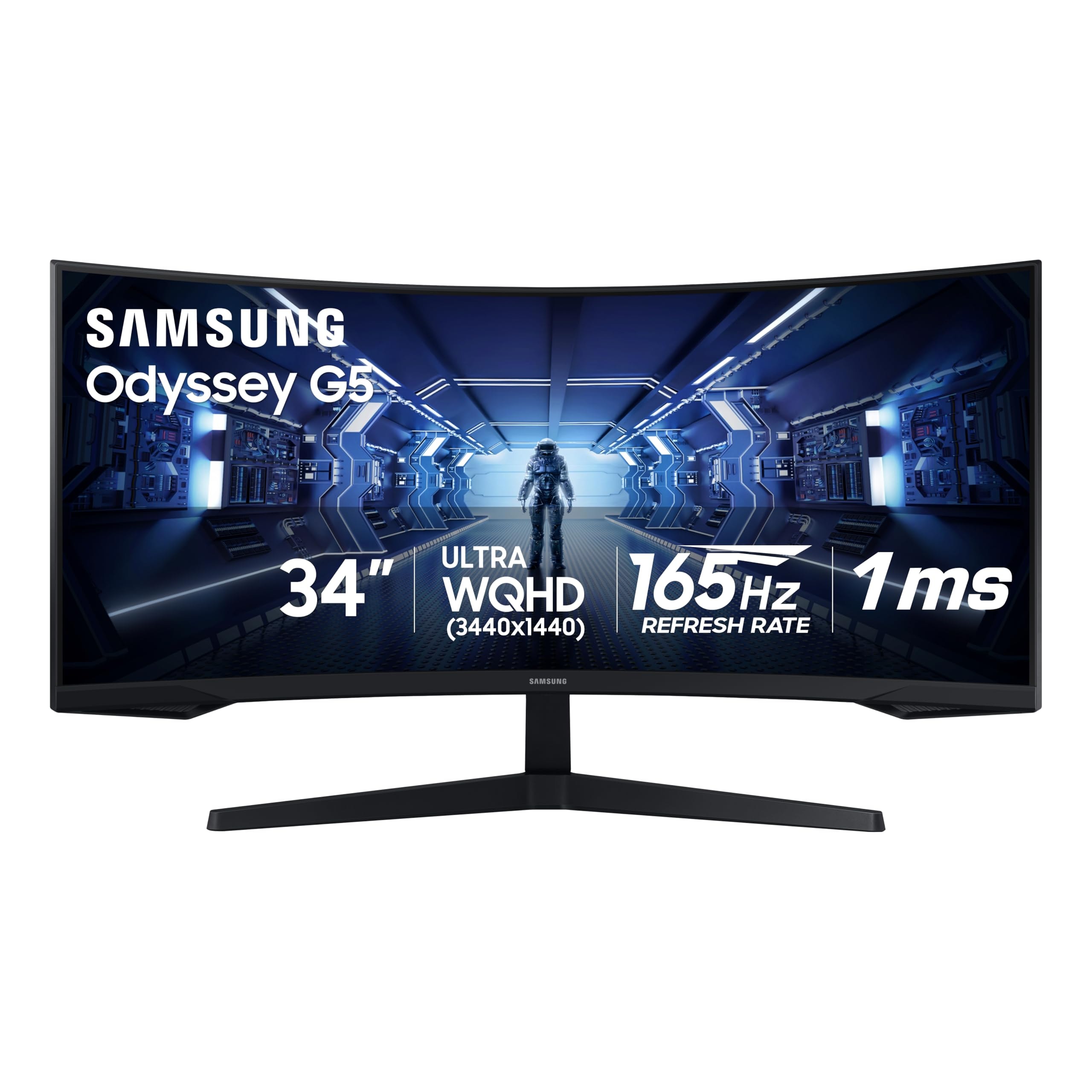 Samsung 34' Odyssey G5 Ultra-Wide Gaming Monitor with 1000R Curved Screen, 165Hz, 1ms, FreeSync Premium, Large Display, Eye Comfort, Multiple Ports, WQHD, LC34G55TWWNXZA, 2020, Black: G5 – 165Hz 34-inch Curved WQHD