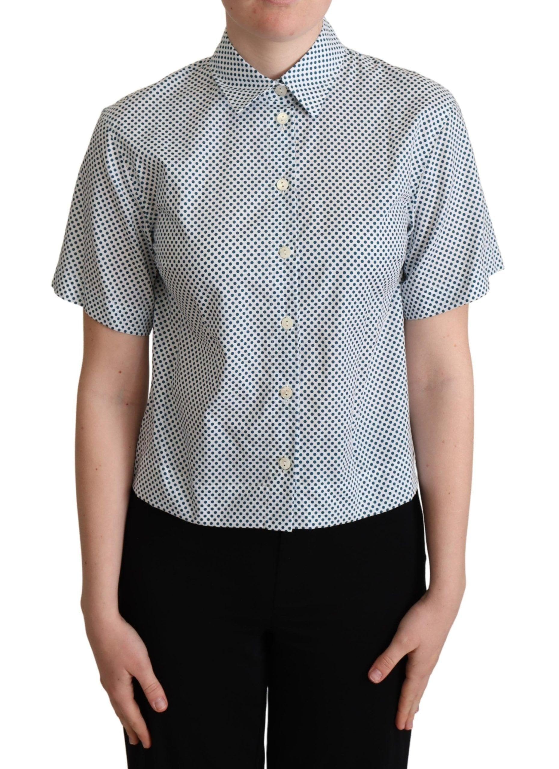 Dolce & Gabbana - BEST SELLERS - White Blue Polka Dot Cotton Shirt - IT40|S: Dolce & Gabbana - BEST SELLERS - White Blue Polka Dot Cotton Shirt - IT40|S