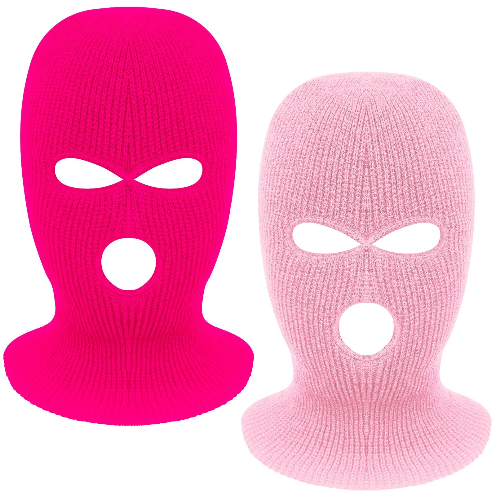 2 Pieces 3-Hole Full Face Mask Cover Ski Mask Winter Balaclava Cap Knitted Face Cover for Winter Outdoor Sports: One Size Pink+hotpink