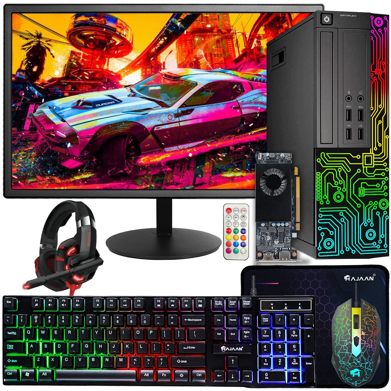 Dell Gaming OptiPlex Desktop RGB Computer PC, Intel Core i7, AMD RX 550 4GB GDDR5, 16GB RAM, 512GB SSD, 24 Inch HDMI Monitor, RGB Keyboard Mouse and Headset, WiFi, Windows 10 Pro (Renewed): Dell Gaming OptiPlex Desktop RGB Computer PC, Intel Core i7, AMD RX 550 4GB GDDR5, 16GB RAM, 512GB SSD, 24 Inch HDMI Monitor, RGB Keyboard Mouse and Headset, WiFi, Windows 10 Pro (Renewed)