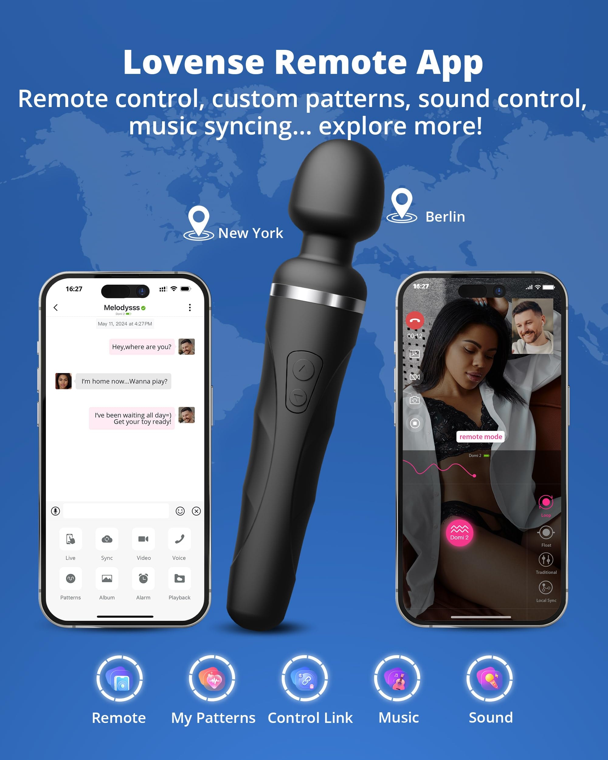 LOVENSE Domi 2 Wand Massager for Women Men, Classic Wand Vibrator, Powerful Stimulator with Dual Rotating Head, Bluetooth App Controlled, Customizable Vibrations Partner Play - Image 3