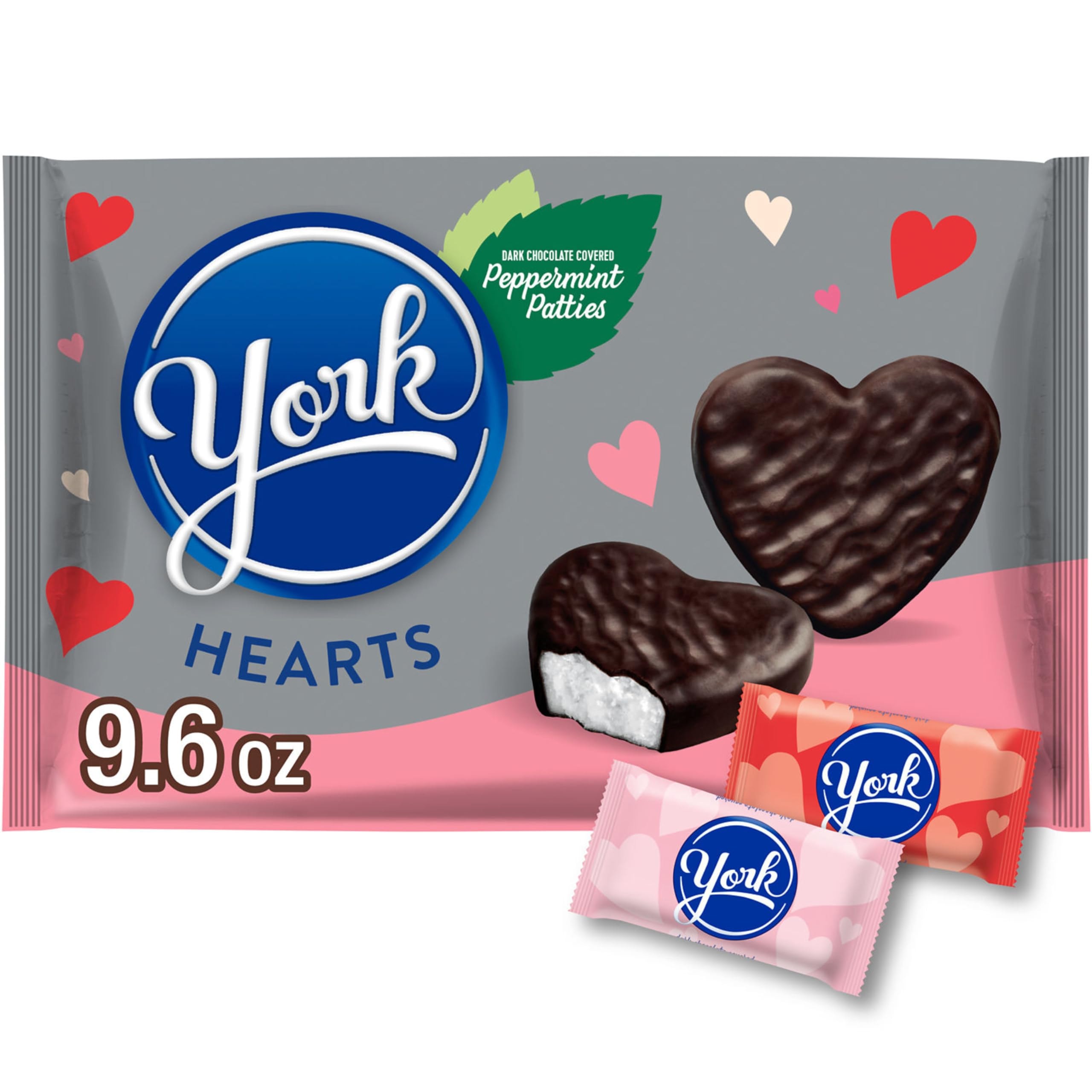 YORK Dark Chocolate Peppermint Patties Hearts, Valentine's Candy Bag, 9.6 oz: YORK Dark Chocolate Peppermint Patties Hearts, Valentine's Candy Bag, 9.6 oz