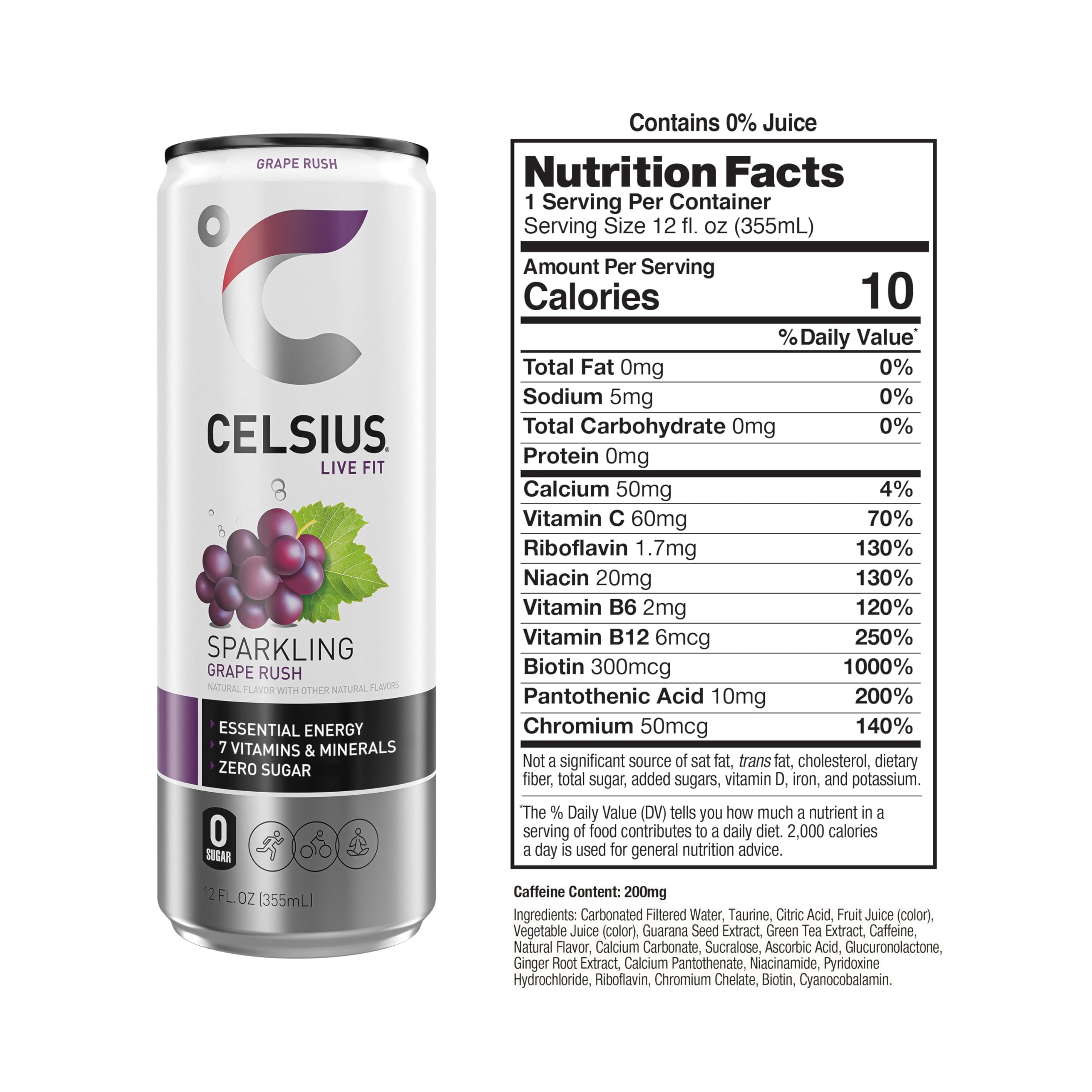 CELSIUS Sparkling Grape Rush, Functional Essential Energy Drink 12 Fl Oz (Pack of 12) - Image 3